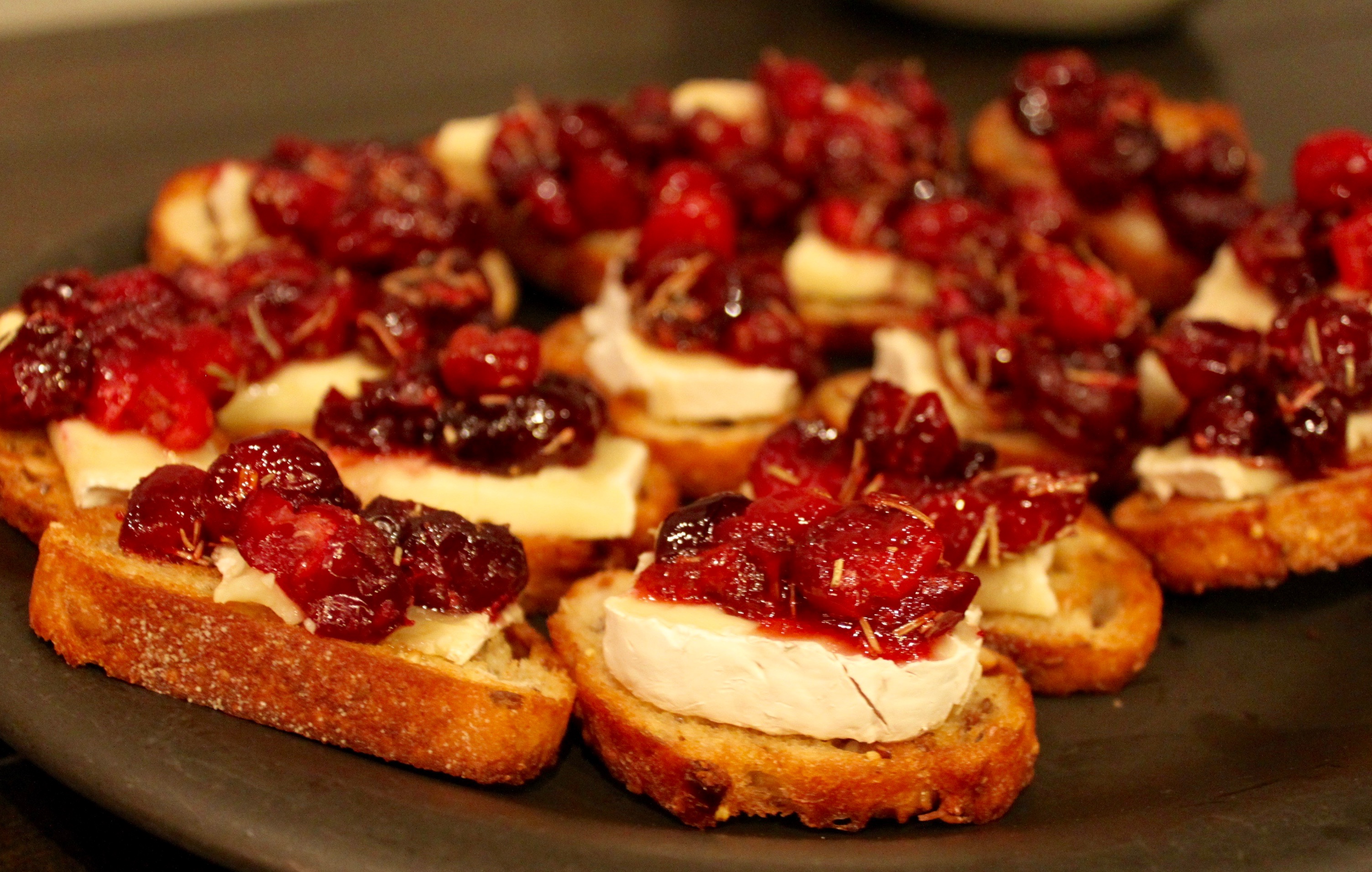 Roasted Balsamic Cranberry and Brie Crostini