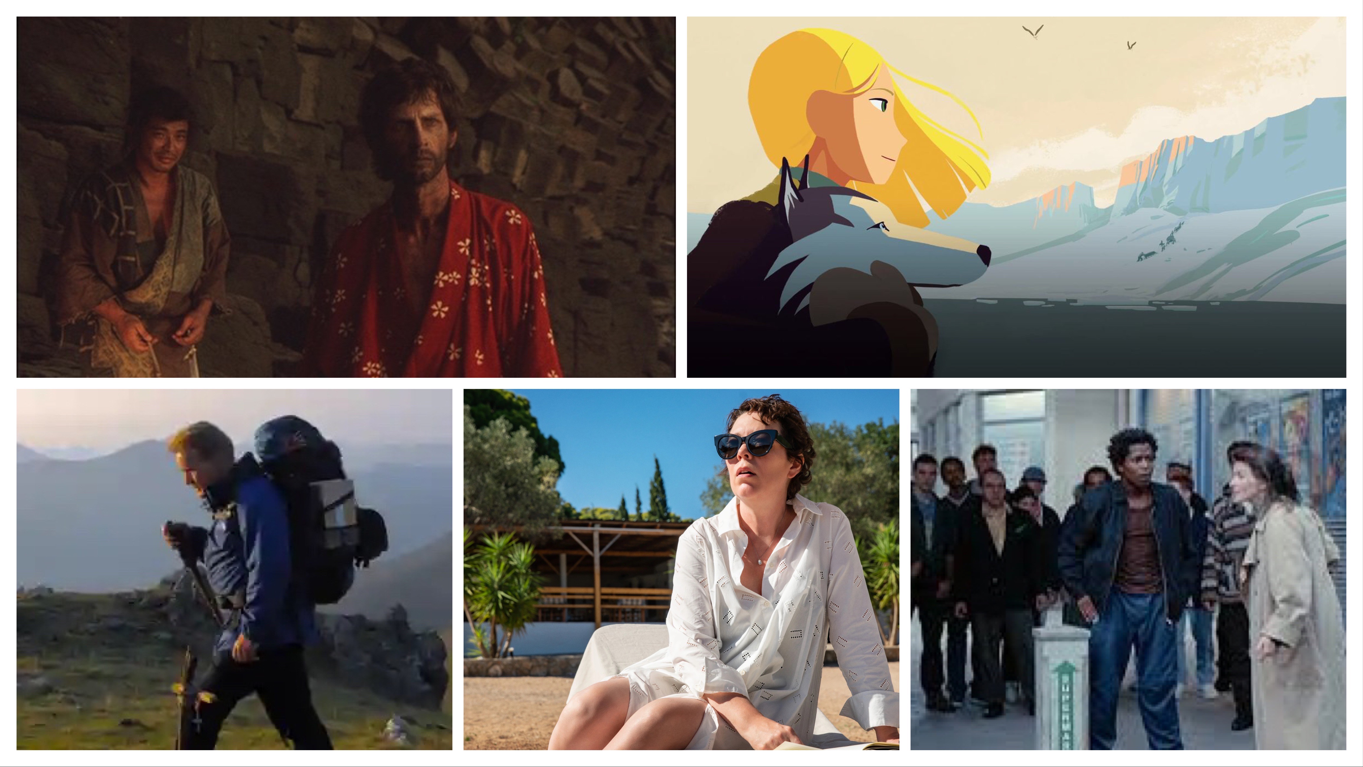 A grid with stills from the films SILENCE, LONG WAY NORTH, THE WAY, THE LOST DAUGHTER, and CODE UNKNOWN.