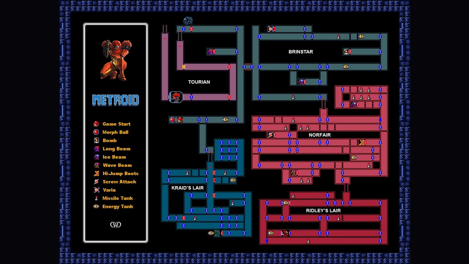 Mapa completo del mundo del Metroid original