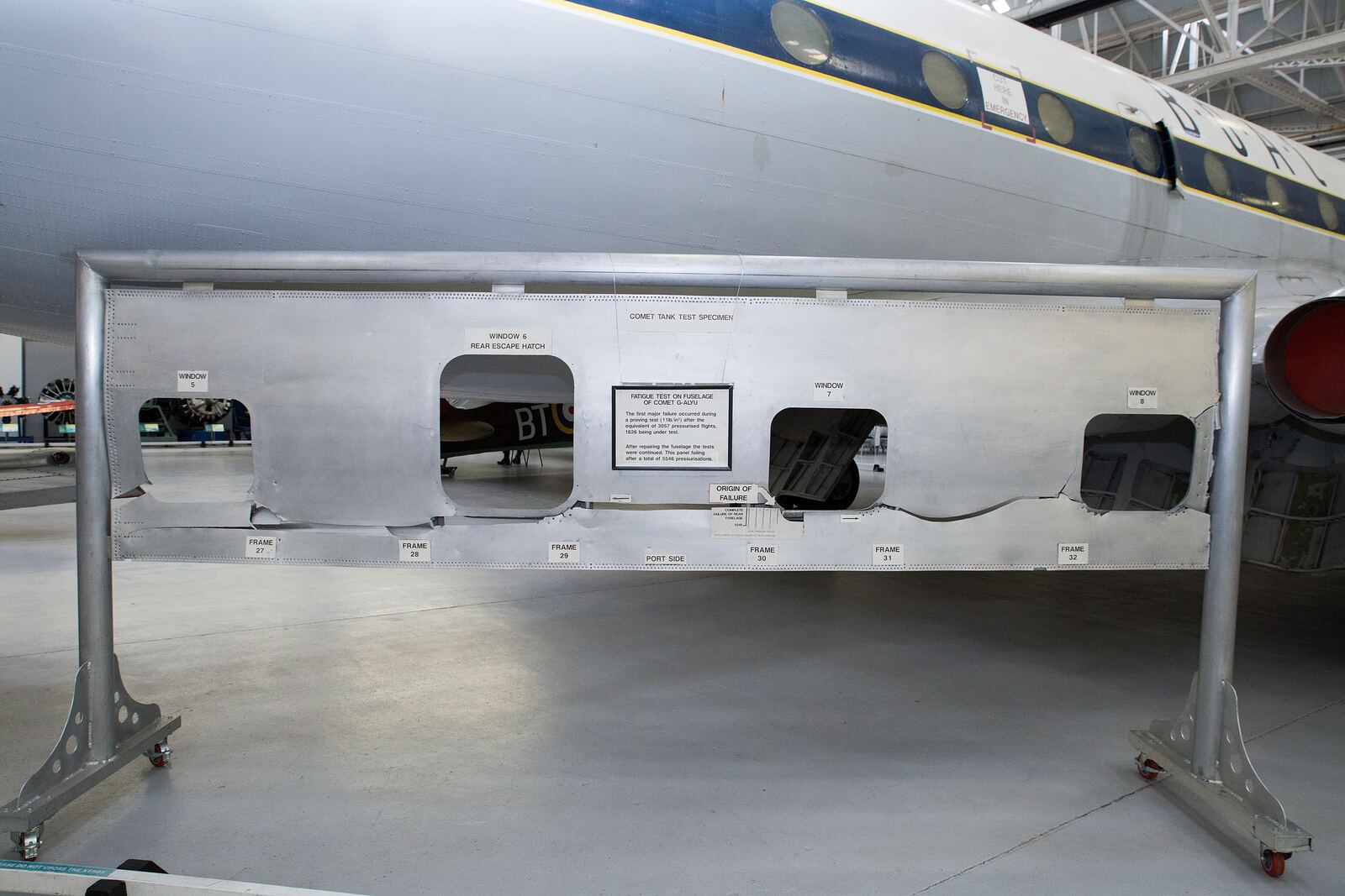 Sección del fuselaje de un de Havilland Comet utilizada en pruebas de fatiga