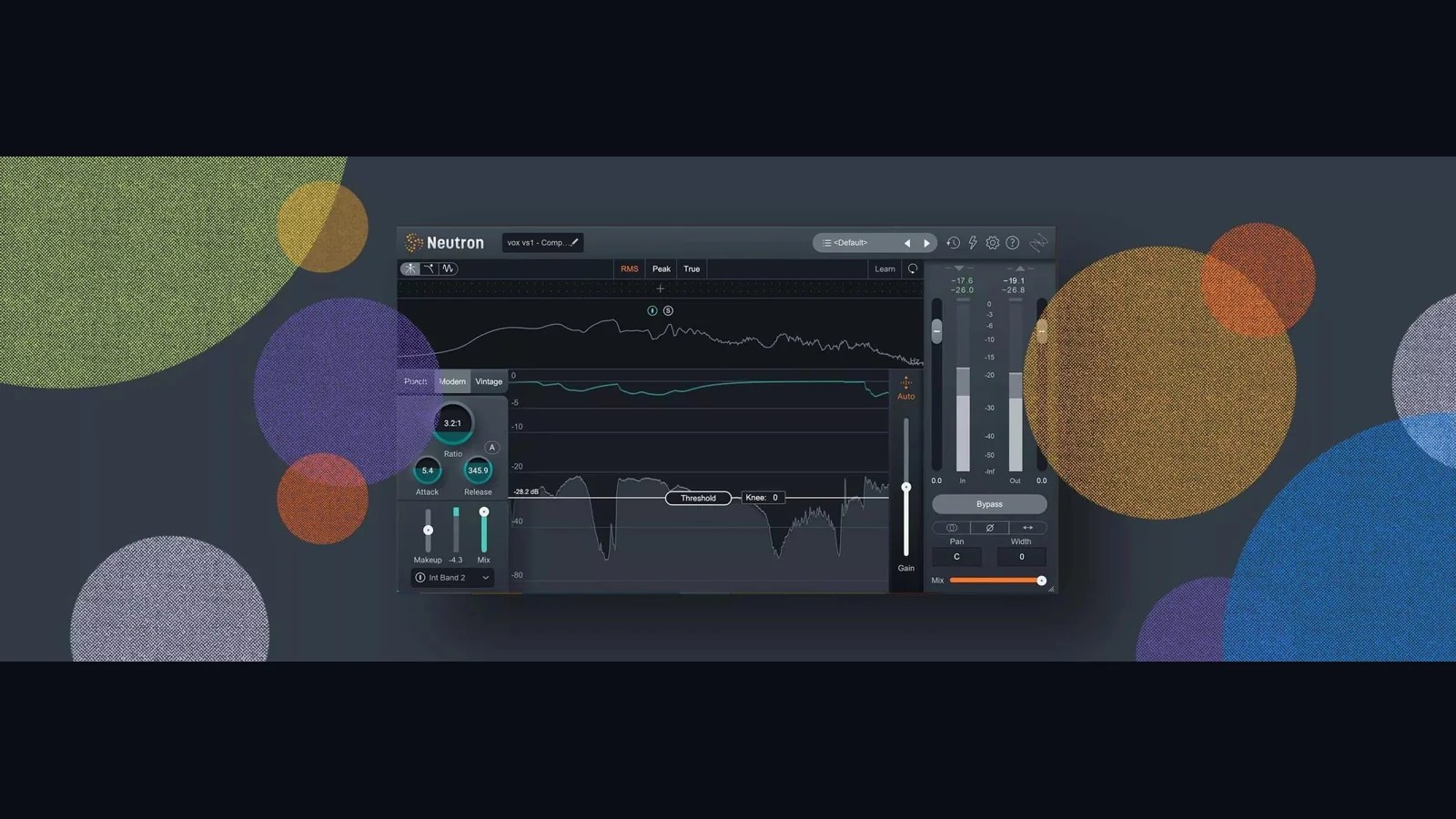 Ilustración de iZotope con una interfaz de compresión de audio