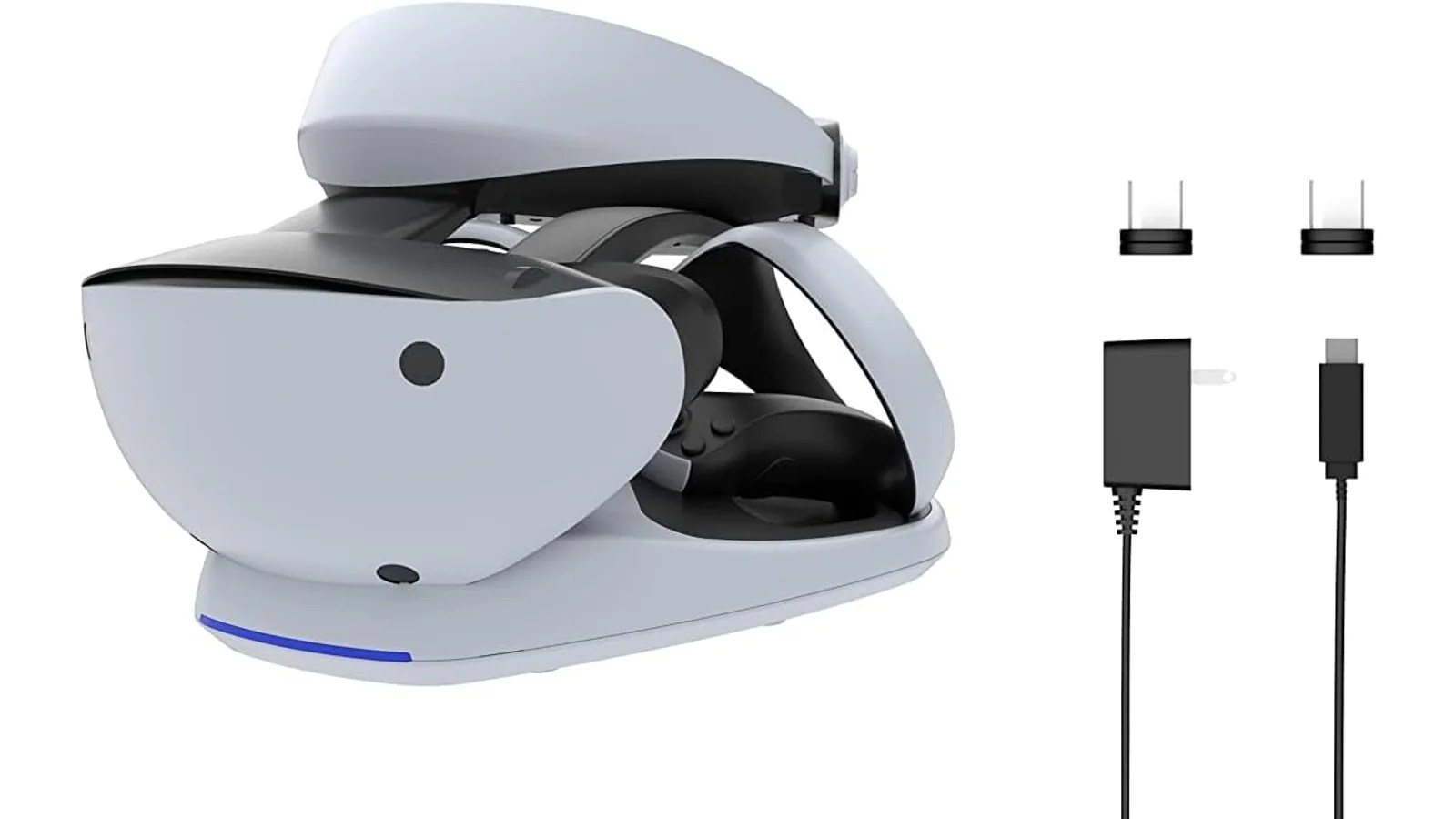 Base Collective Minds PSVR2 Showcase con visor y controles ilustrativos