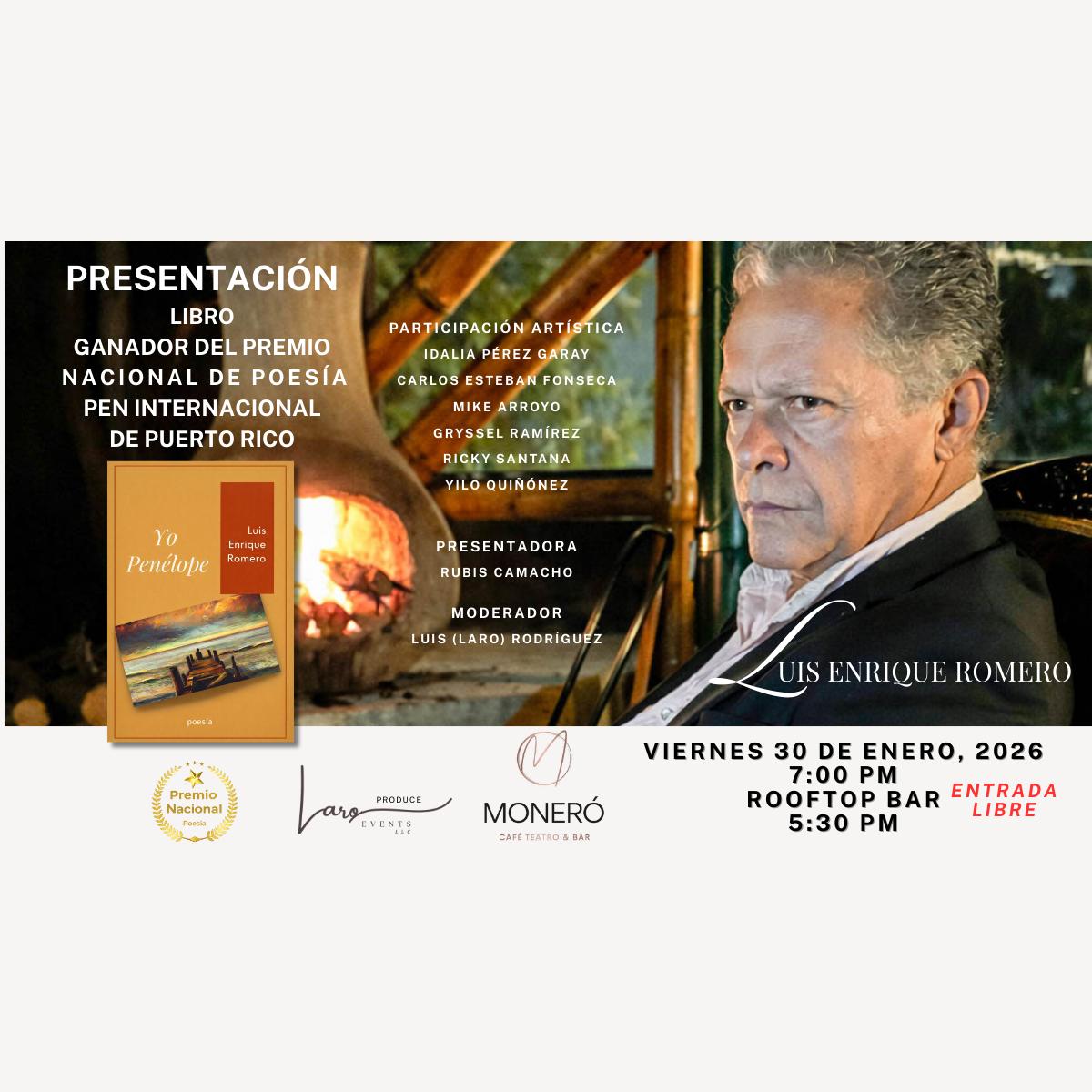 Luis Enrique Romero presentará su poemario «Yo Penélope» en el Moneró
