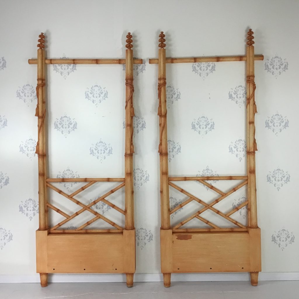 Pair of faux bamboo rope/tassel twin headboards