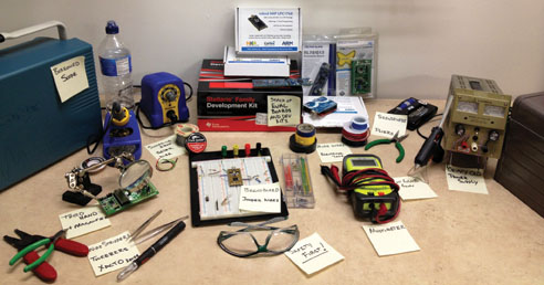 Here is Elecia’s home lab bench. She conveniently provided notes.