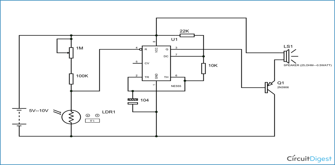 The term astable simply means that the 555 has no stable state: Dark Detector Alarm Circuit Diagram using LDR and 555 Timer IC