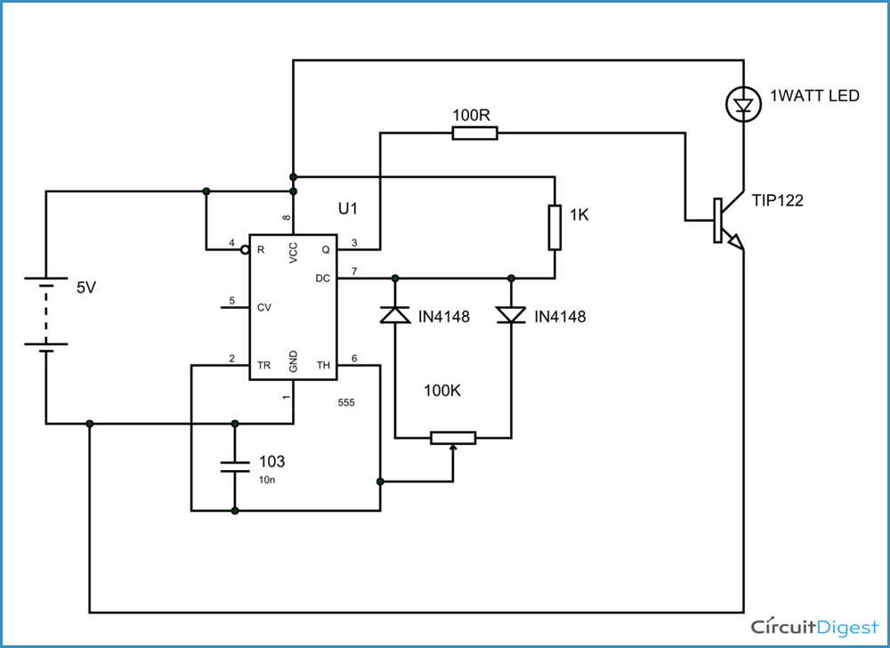 Which controls the speed of charging of c1. Pwm Led Dimmer Circuit Diagram Using Ic 555 Timer