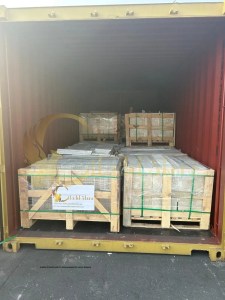A pallet of basalt products being prepared for secure shipping