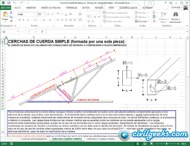Hoja Excel Para Diseno De Cerchas De Madera Civilgeeks Com