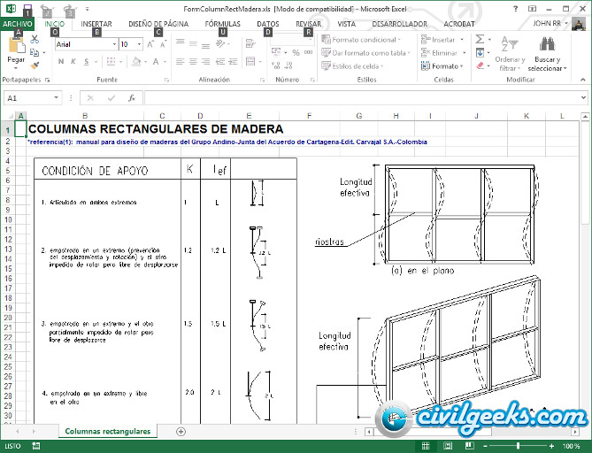 Hoja Excel Para Diseno De Columnas De Madera Civilgeeks Com