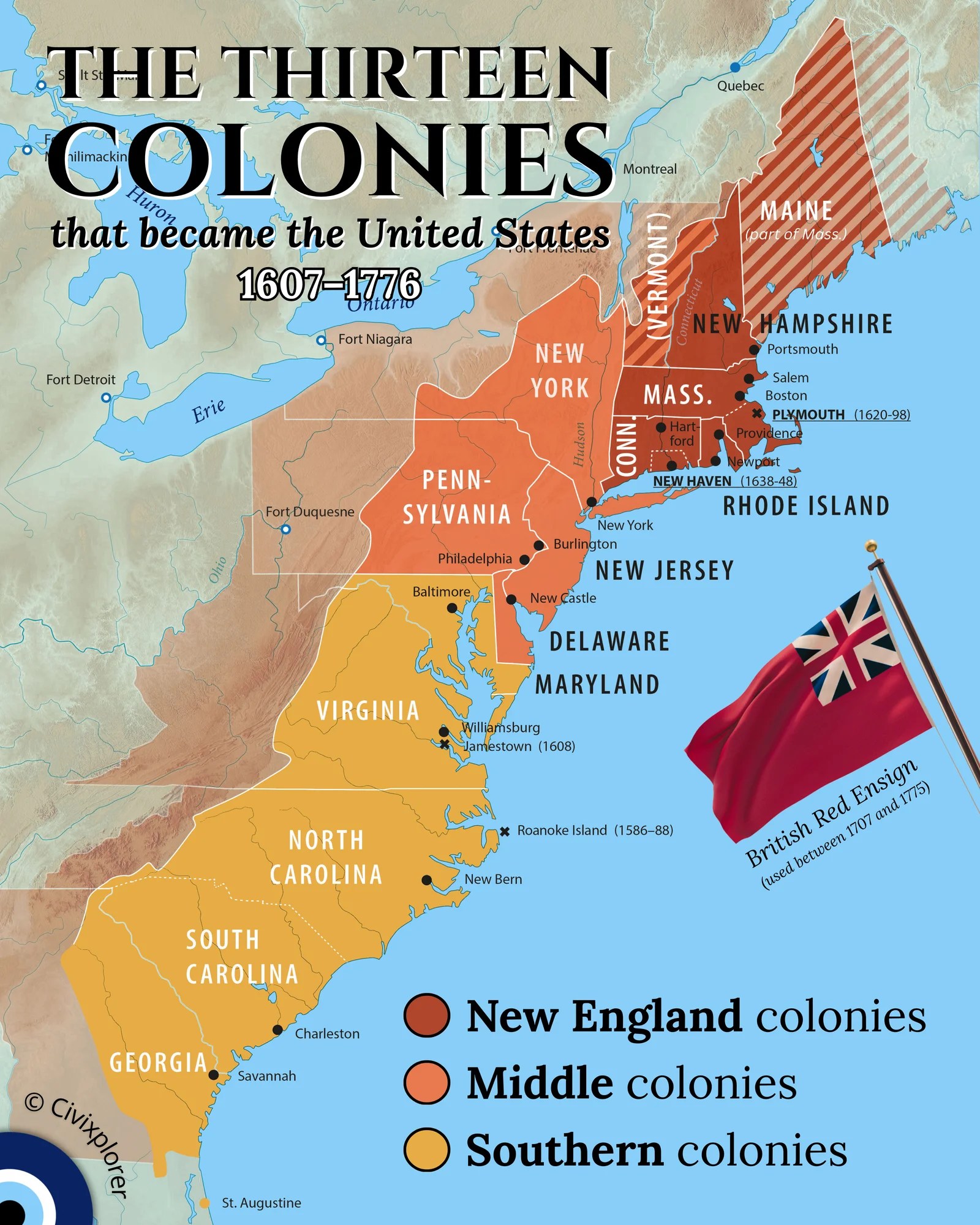 The Original 13 The Colonial Map Of The United States Civixplorer