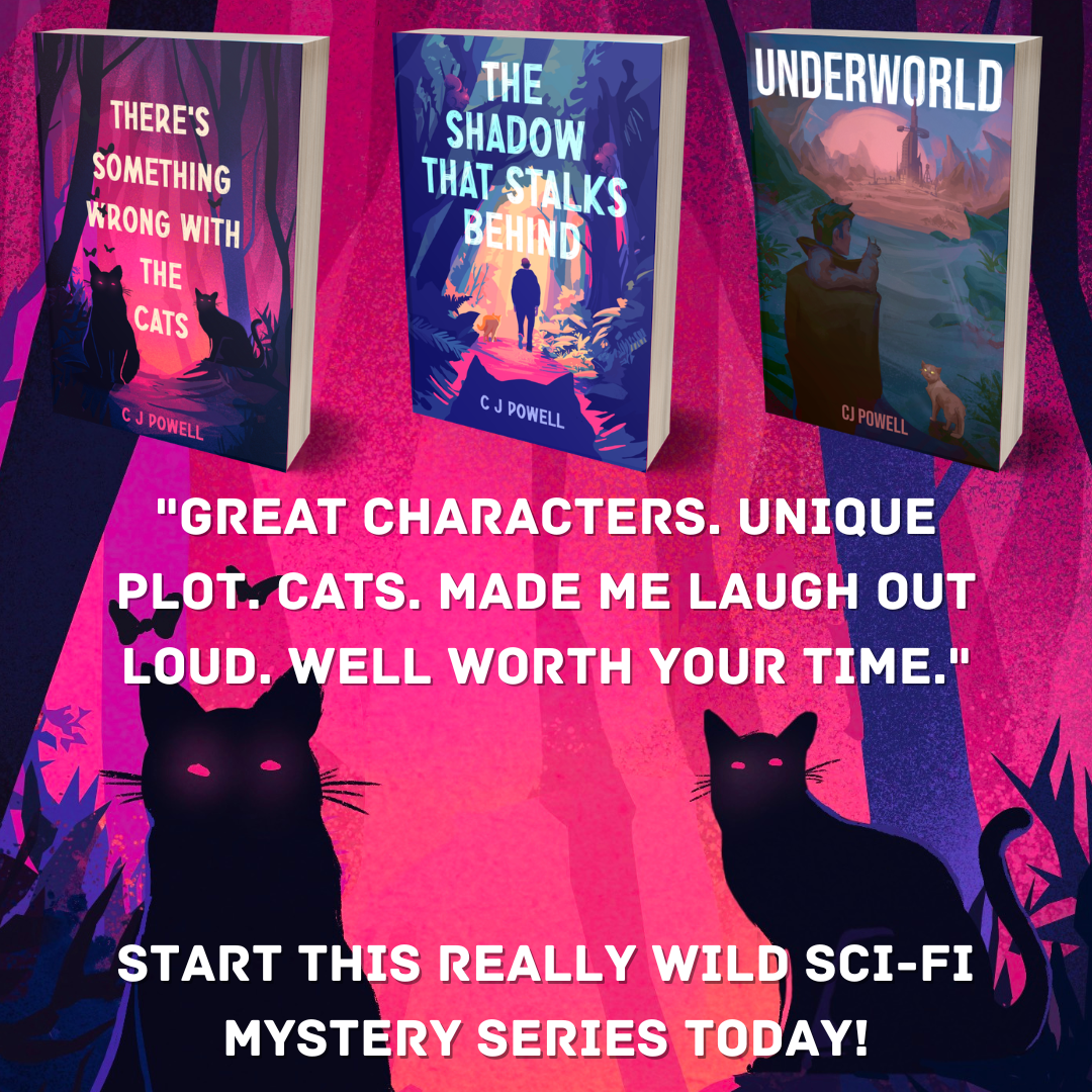 The Mousebane and Red Mist series book covers with a tagline that reads start this really wild sci-fi mystery series today!