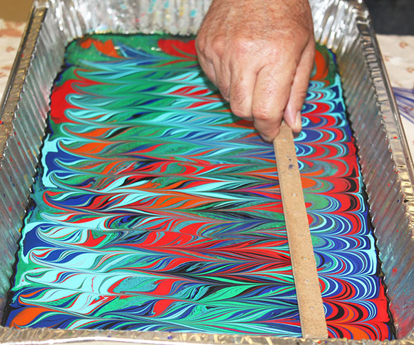 marbling with acrylic paint on fabric
