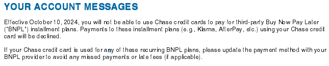 Chase credit card billing statement message