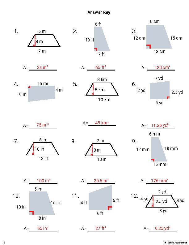 Trapezoid area worksheet