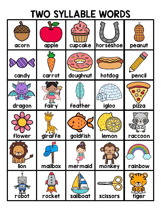 Two syllable words chart freebie