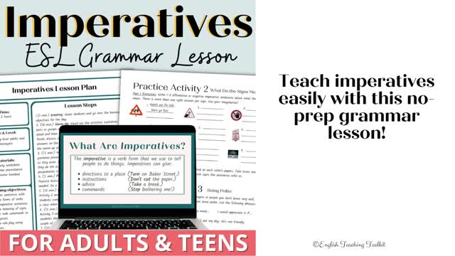 Imperatives esl english grammar lesson activities worksheets for adults and high school ell