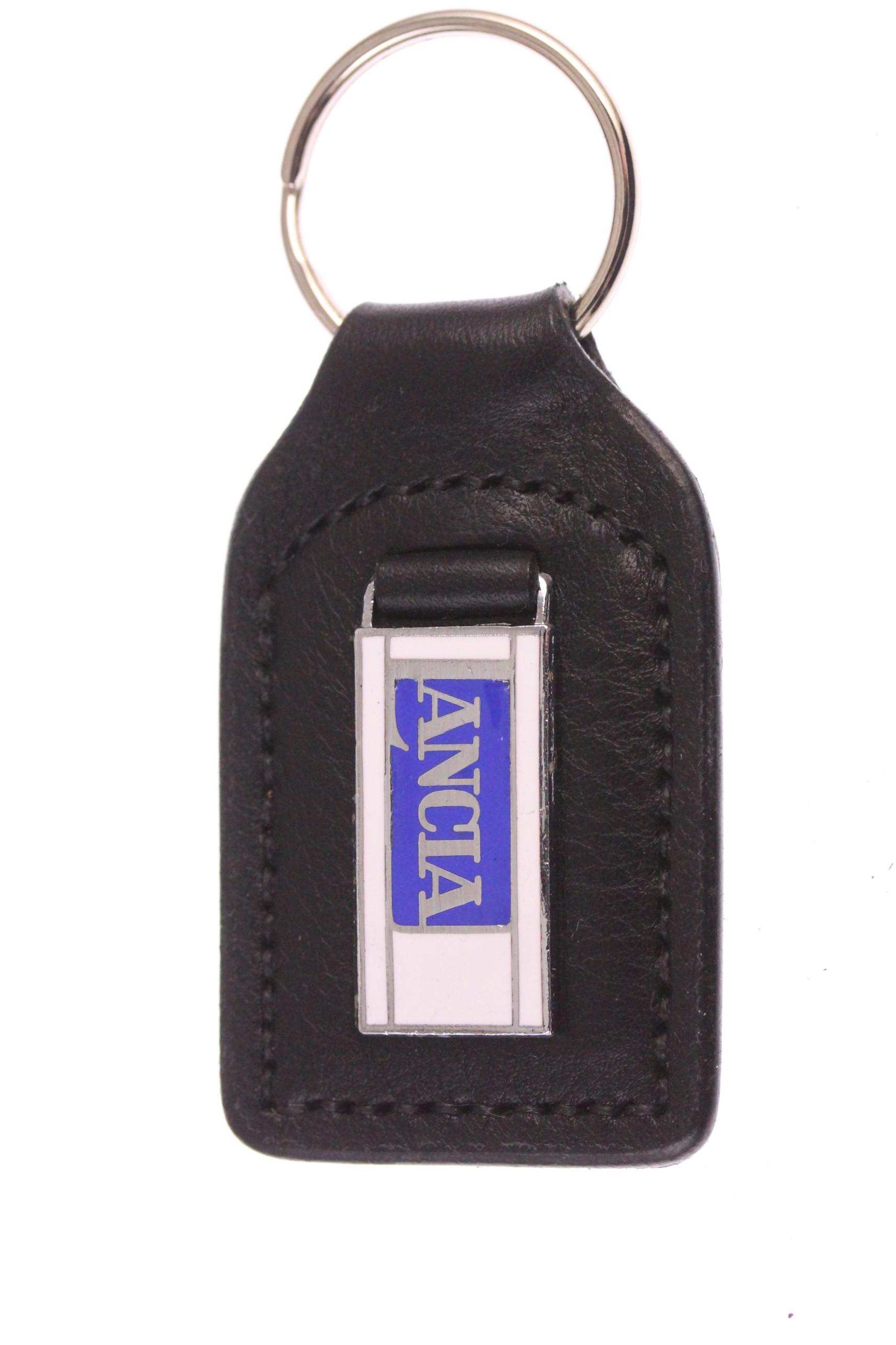 Lancia - original new old stock 1970s vitreous enamel badge remounted onto a new leather keyfob