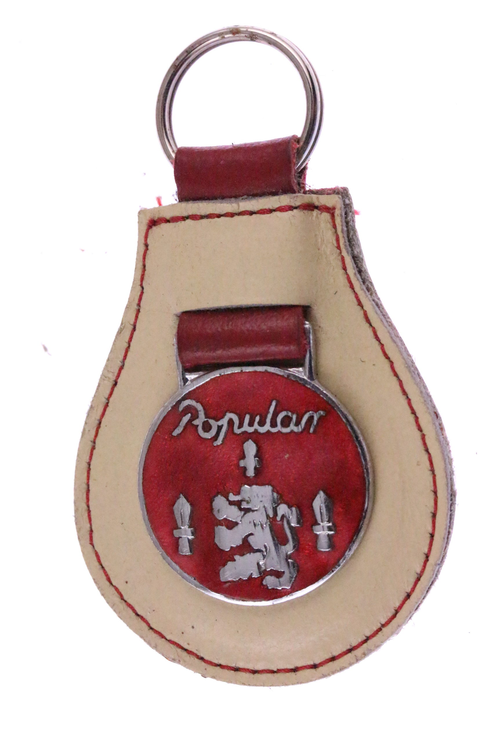Ford Popular - original vintage late 1950s/ early 1960s new old stock Avon Cliff keyring with white/ red leather keyfobs