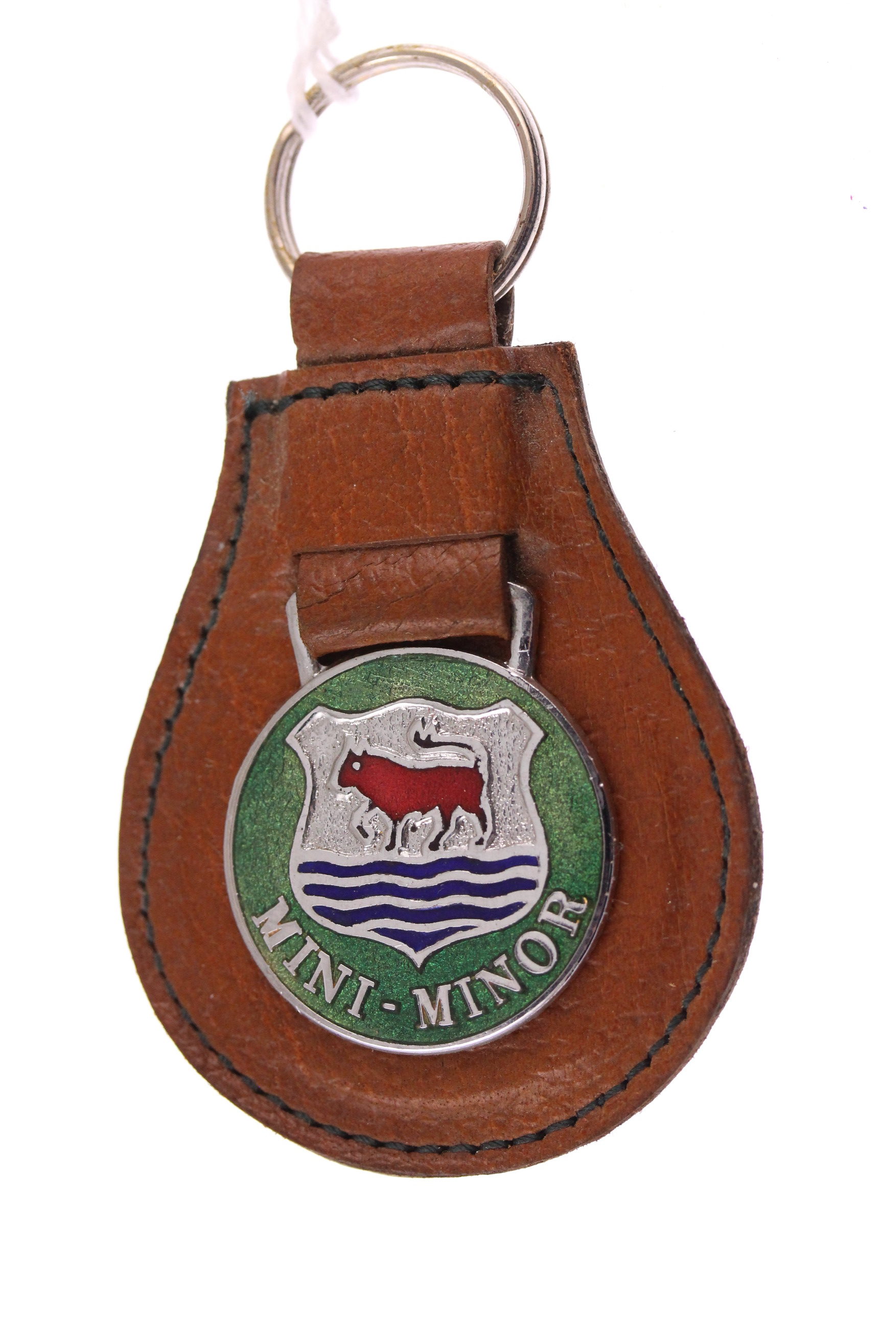 Morris Mini-Minor - original vintage late 1950s/early 1960s new old stock Avon Cliff keyring with tan leather keyfob & black stitching - collector's item