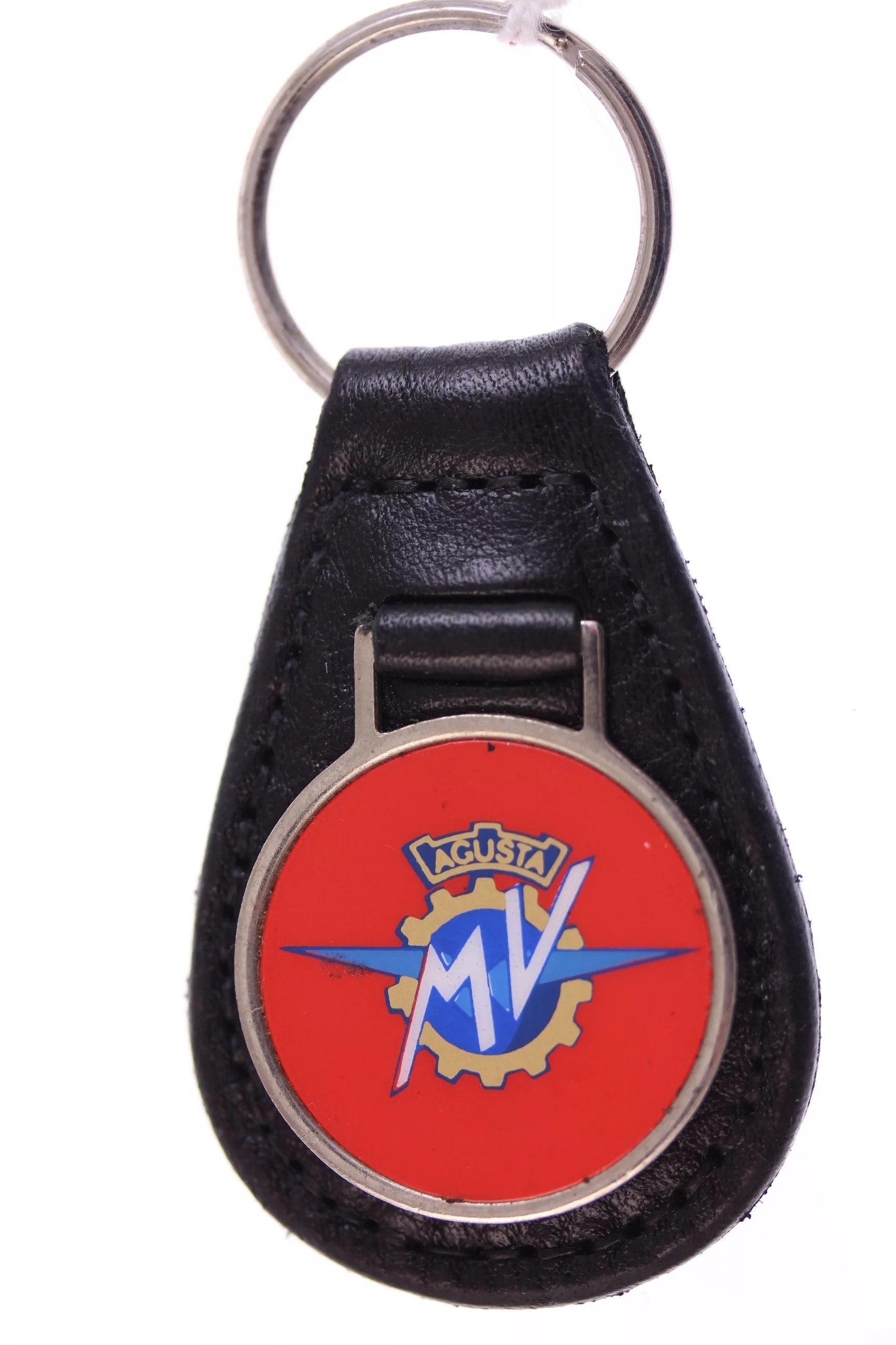 MV Agusta - original vinyl inlay keyfob badge remounted onto a new leather keyfob