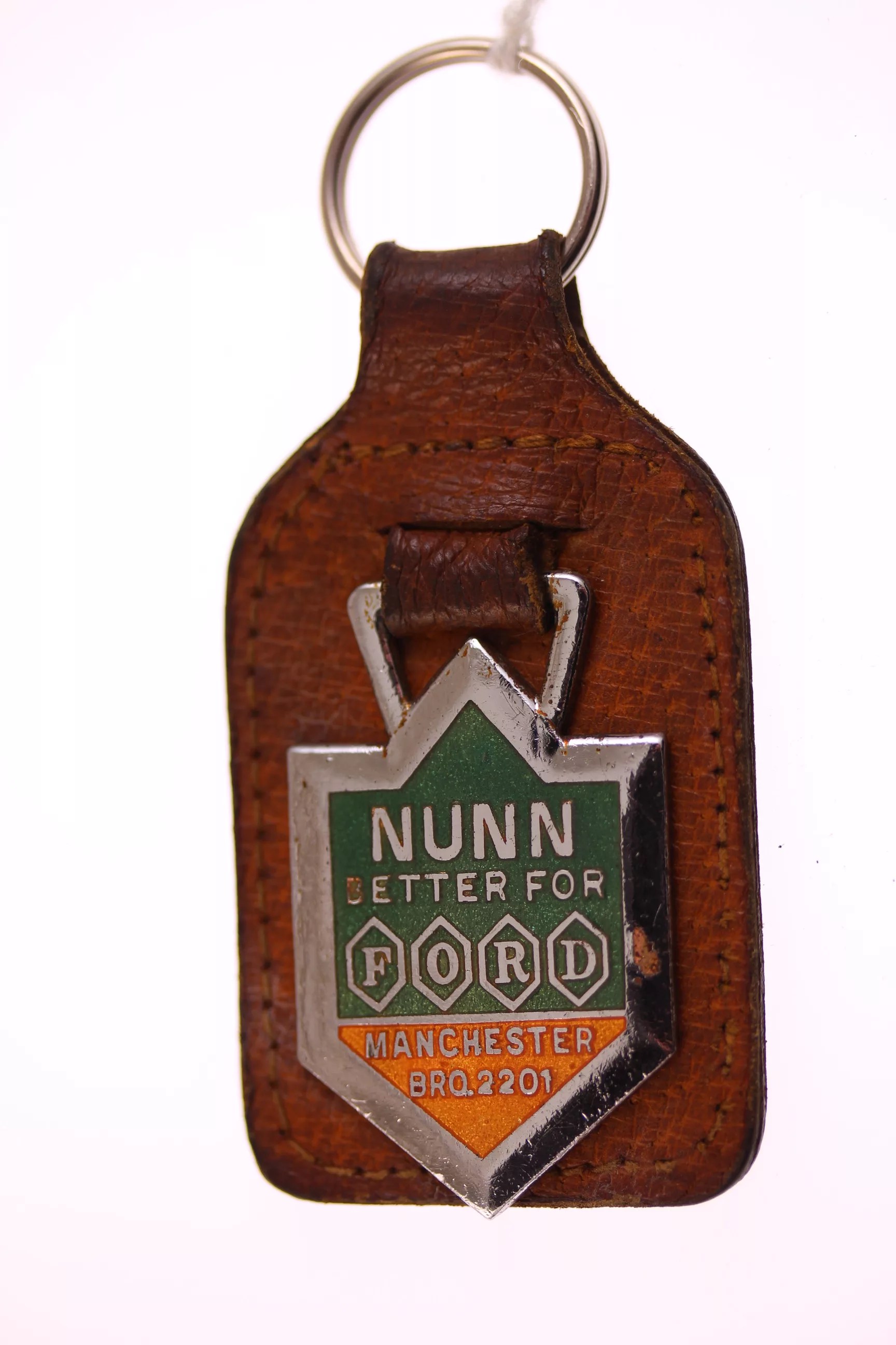 Ford - original vintage 1960s dealership keyring with genuine pigskin leather keyfob