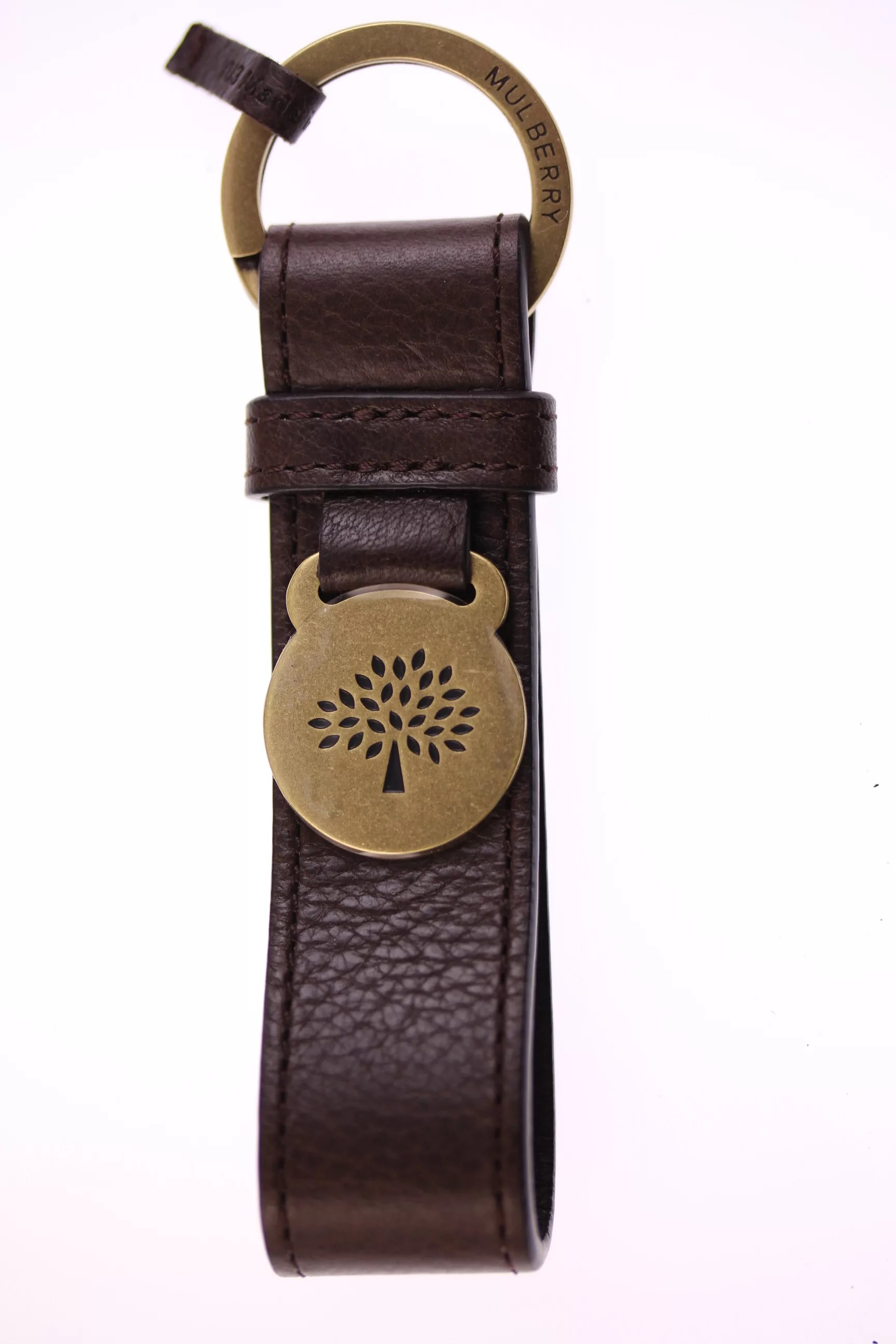 Mulberry - brand new Brynmore keyring no. 2128538 in dark tan veg tanned leather