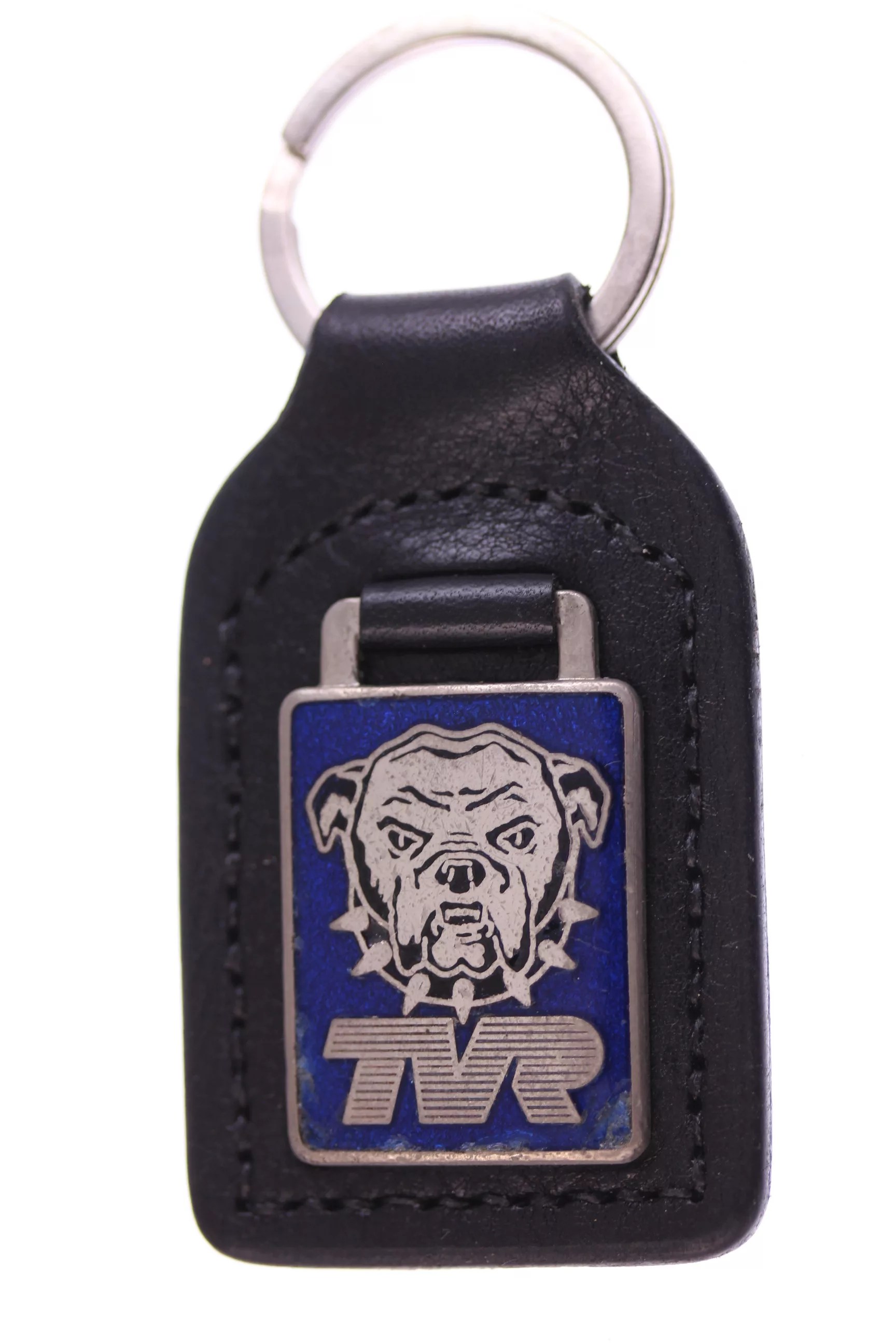 TVR - original 1980s/1990s Manhattan Windsor bulldog badge with enamel chips remounted onto a new leather keyfob