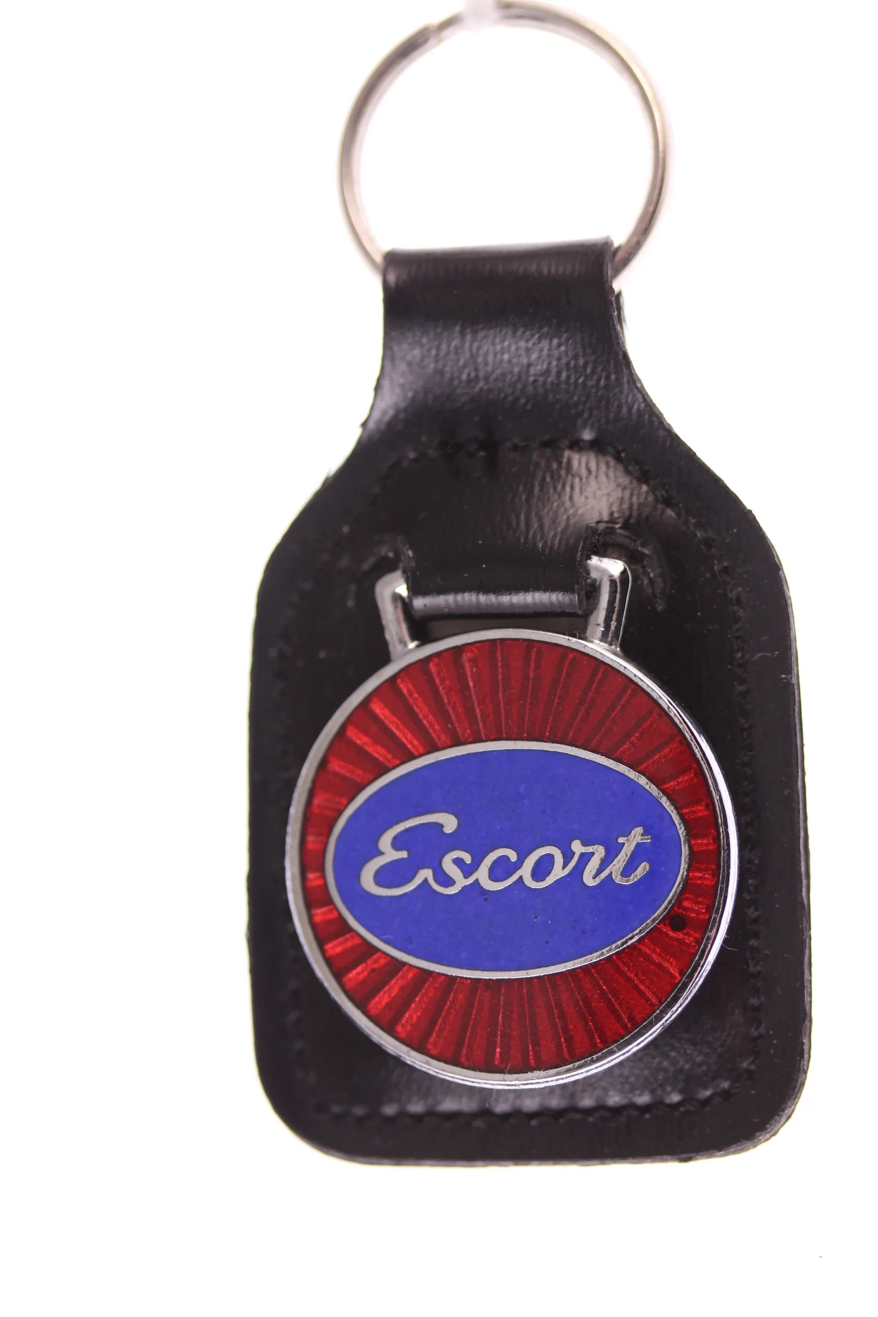 Ford Escort - original vintage new old stock 1970s keyring with 'sunburst' vitreous enamel badge