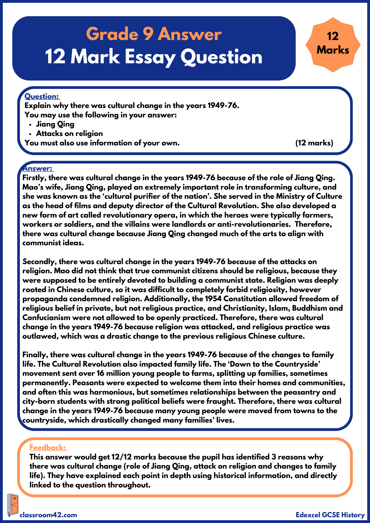 12 Mark Essay – Example Answer Edexcel China