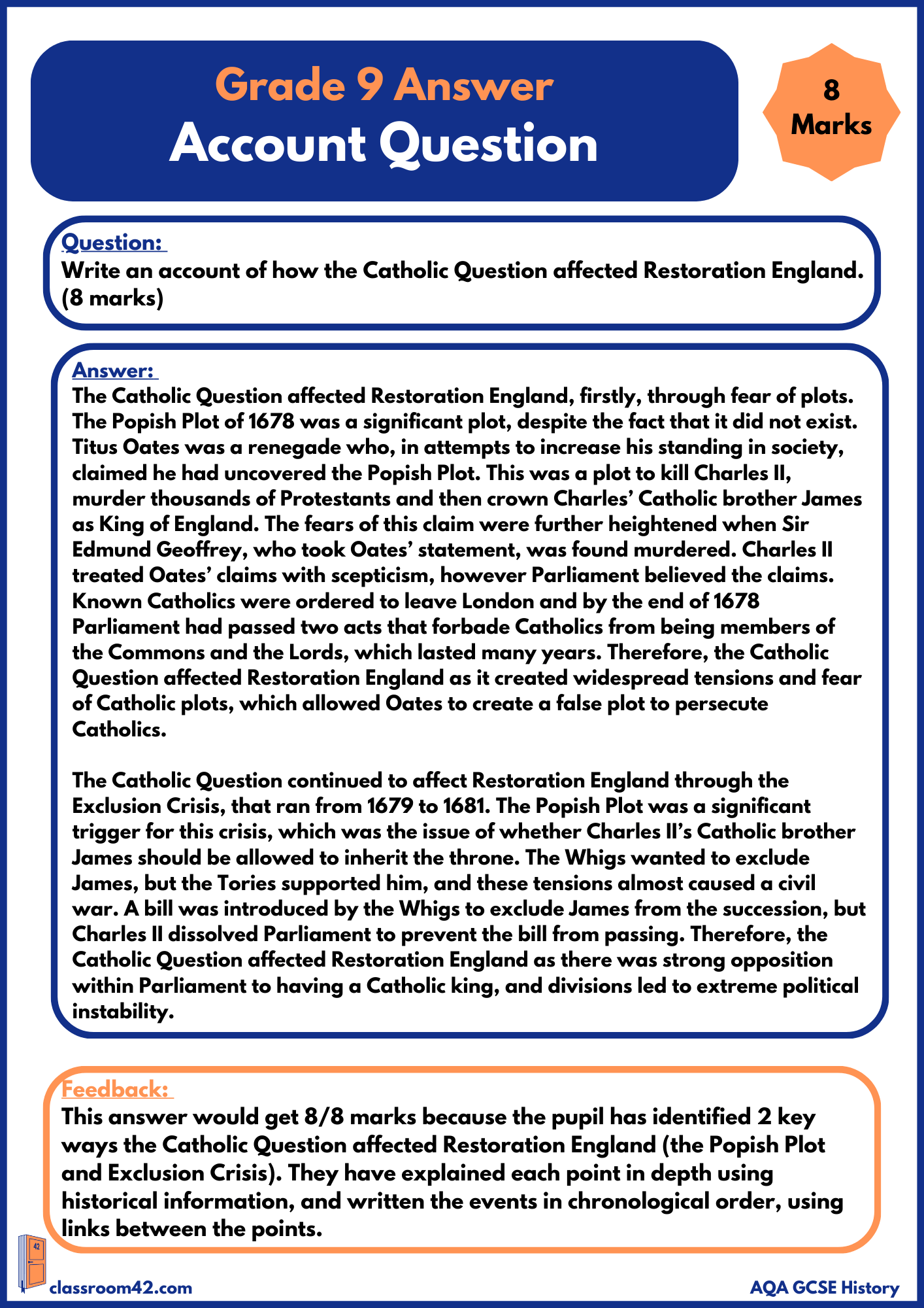 Account – Example Answer Restoration England AQA
