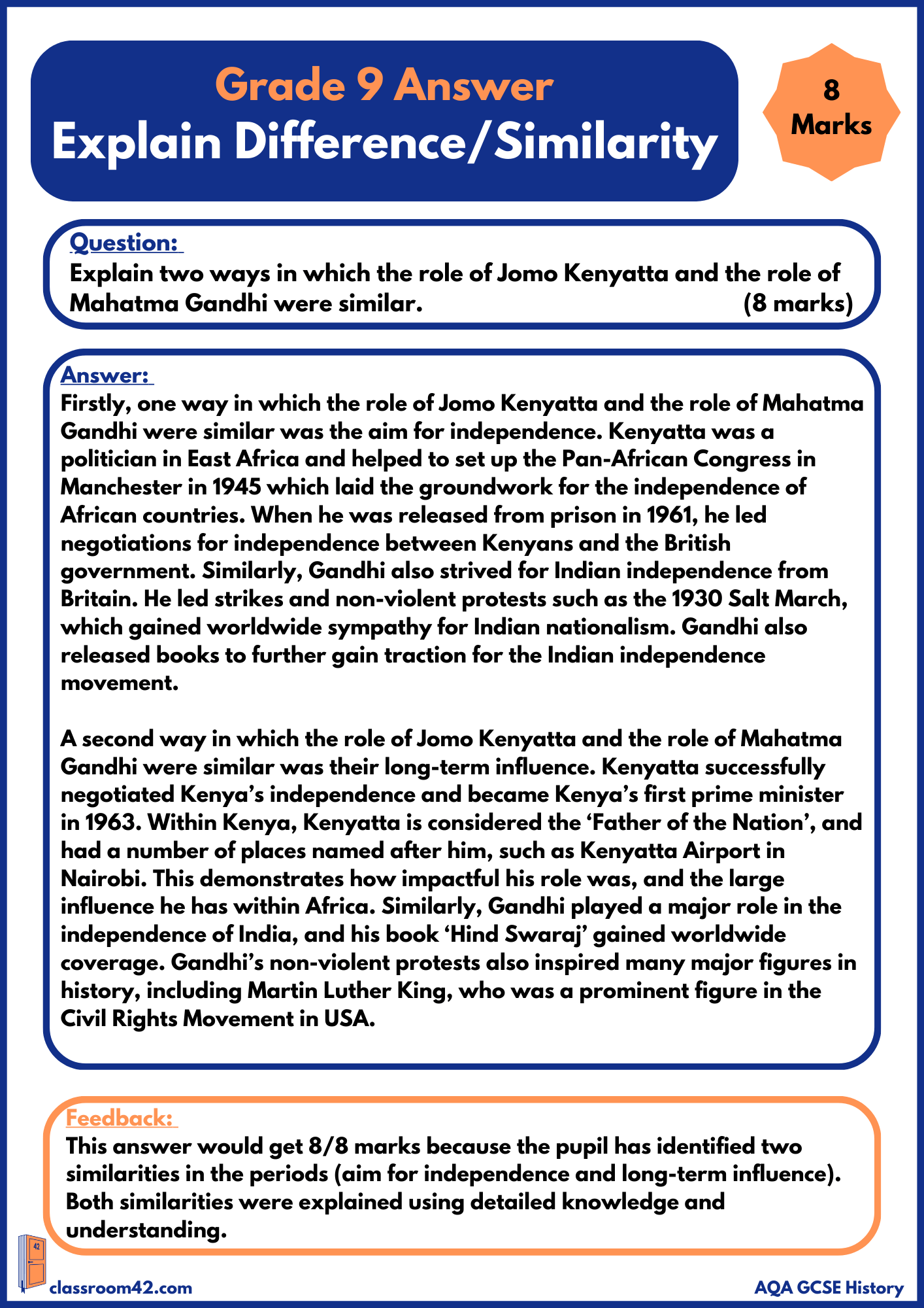 Explain Difference/Similarity – Example Answer AQA Migration