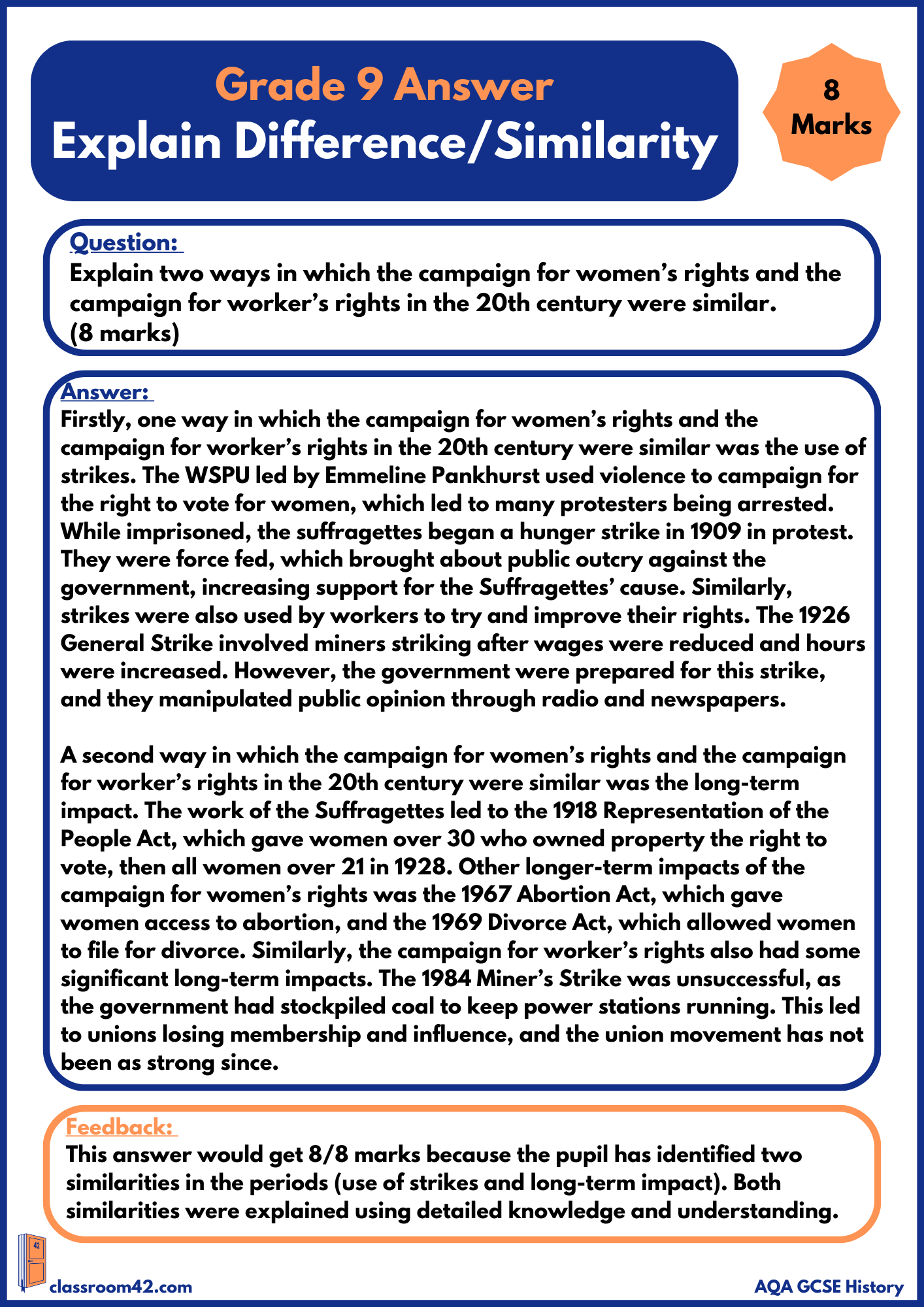 Explain Difference/Similarity – Example Answer AQA Power