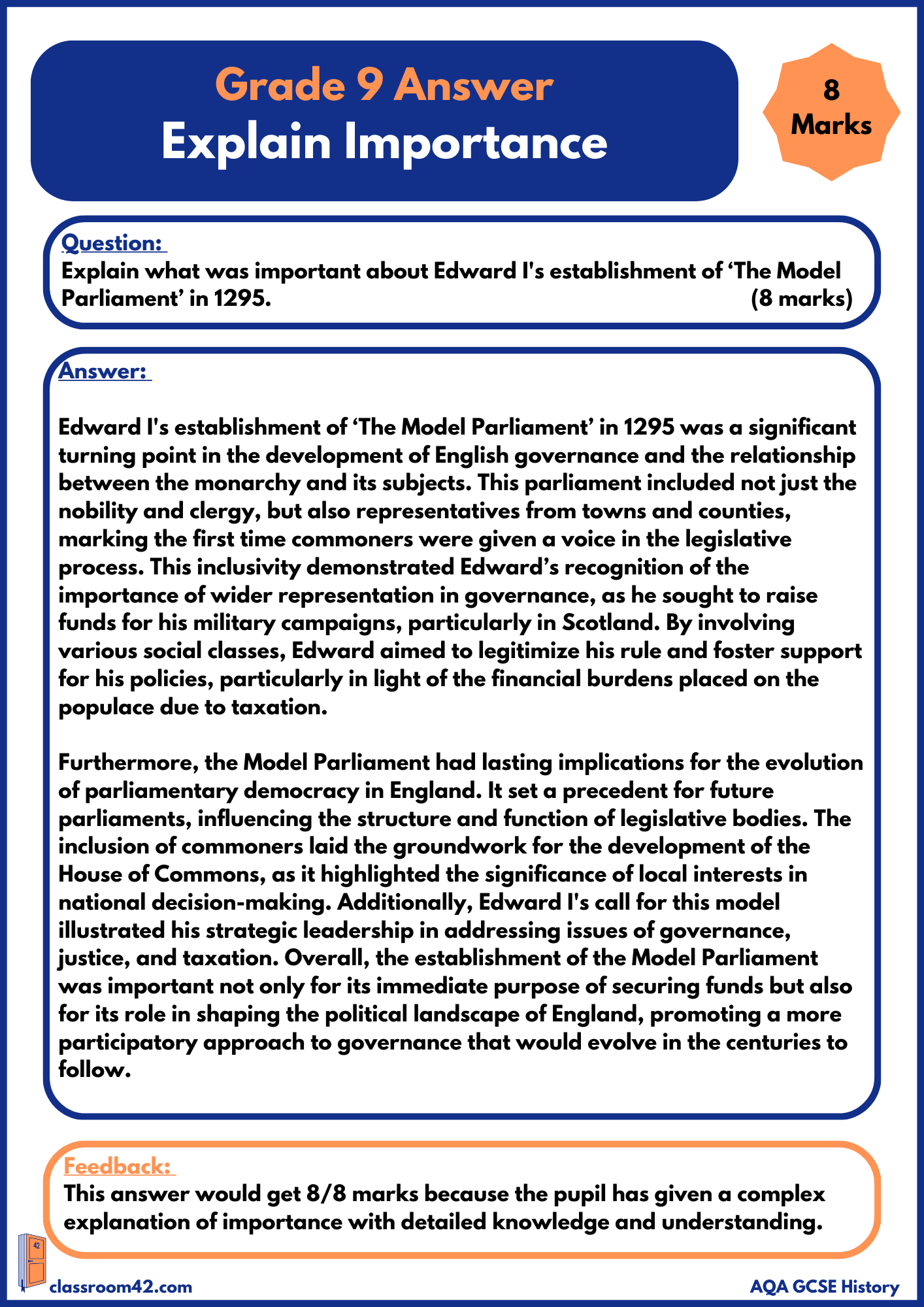 Explain Importance – Example Answer Medieval England AQA