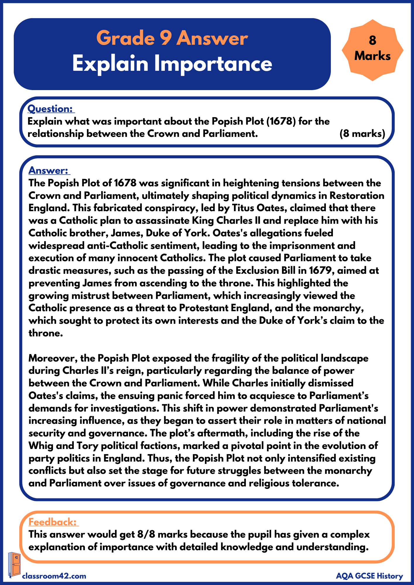 Explain Importance – Example Answer Restoration England AQA