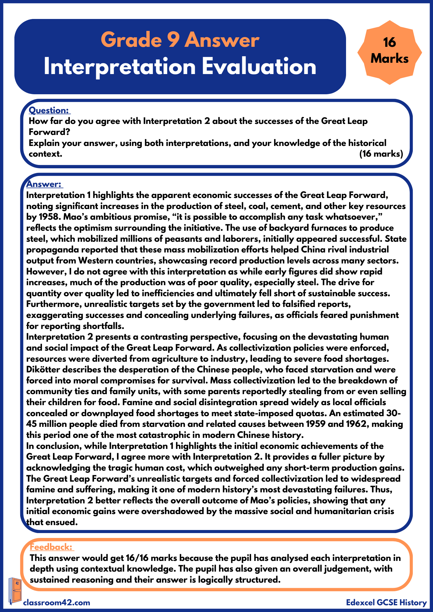 Interpretation Evaluation – Example Answer Edexcel China