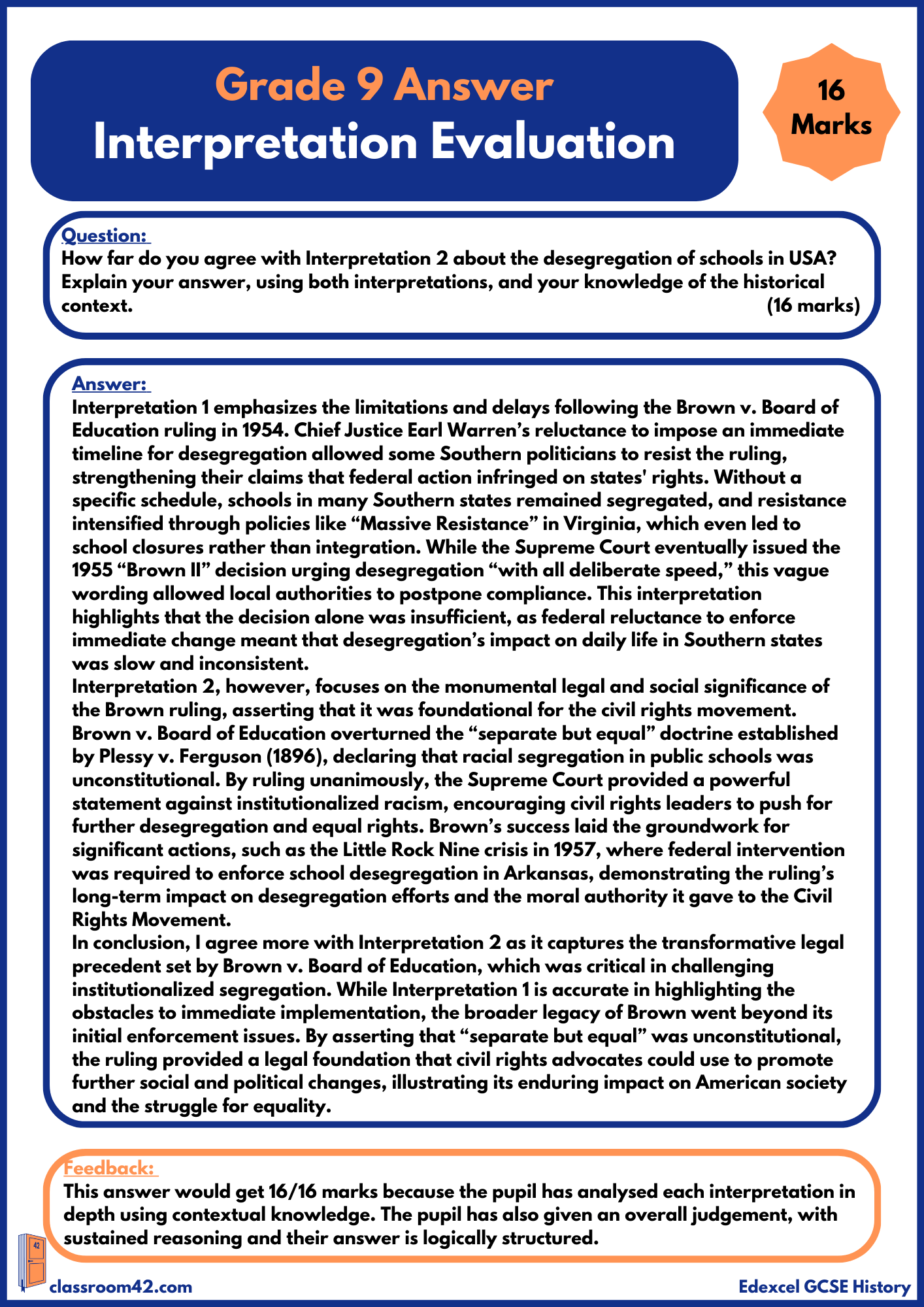 Interpretation Evaluation – Example Answer Edexcel USA