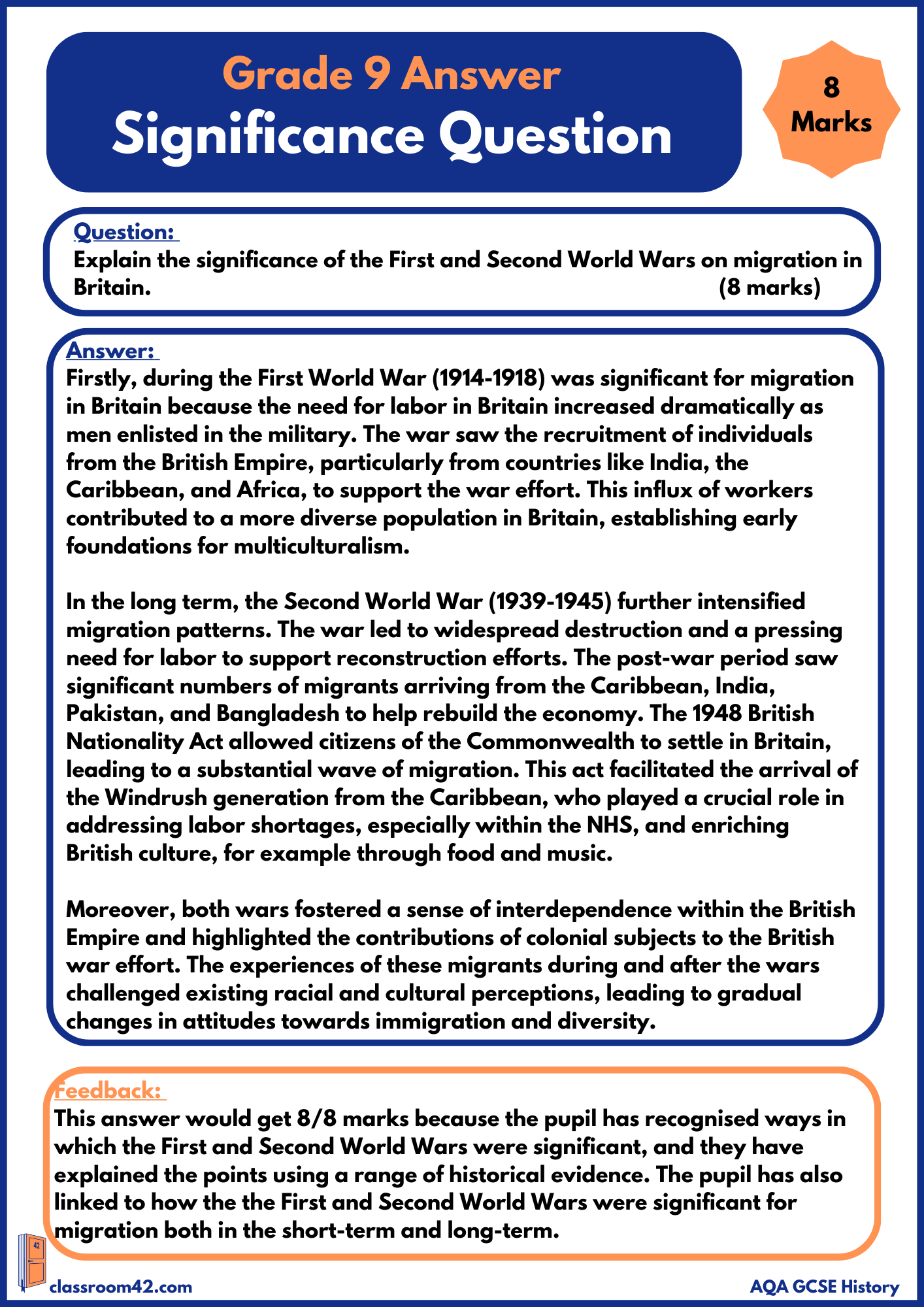 Significance Question – Example Answer AQA Migration
