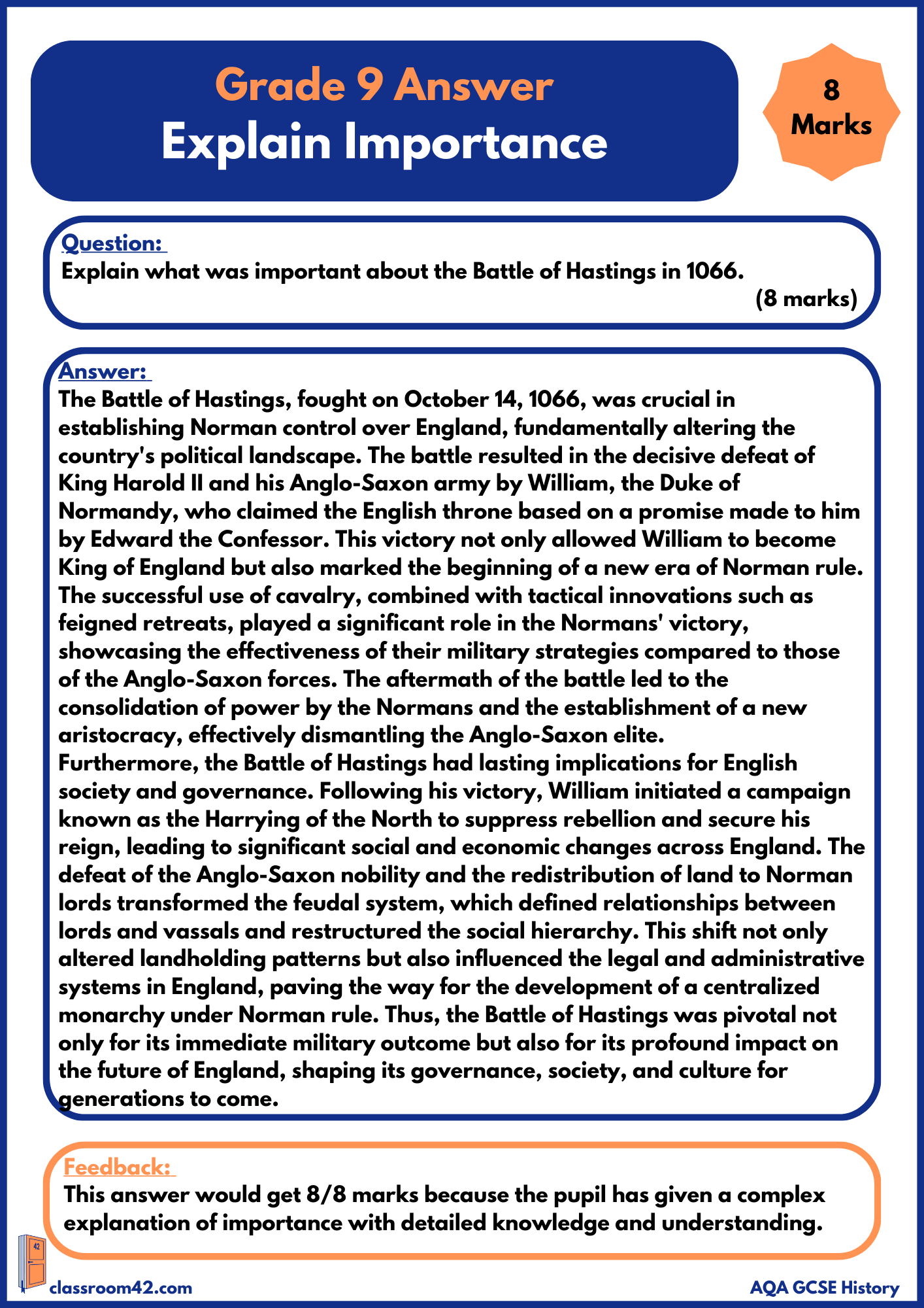 Explain Importance – Example Answer Norman England AQA