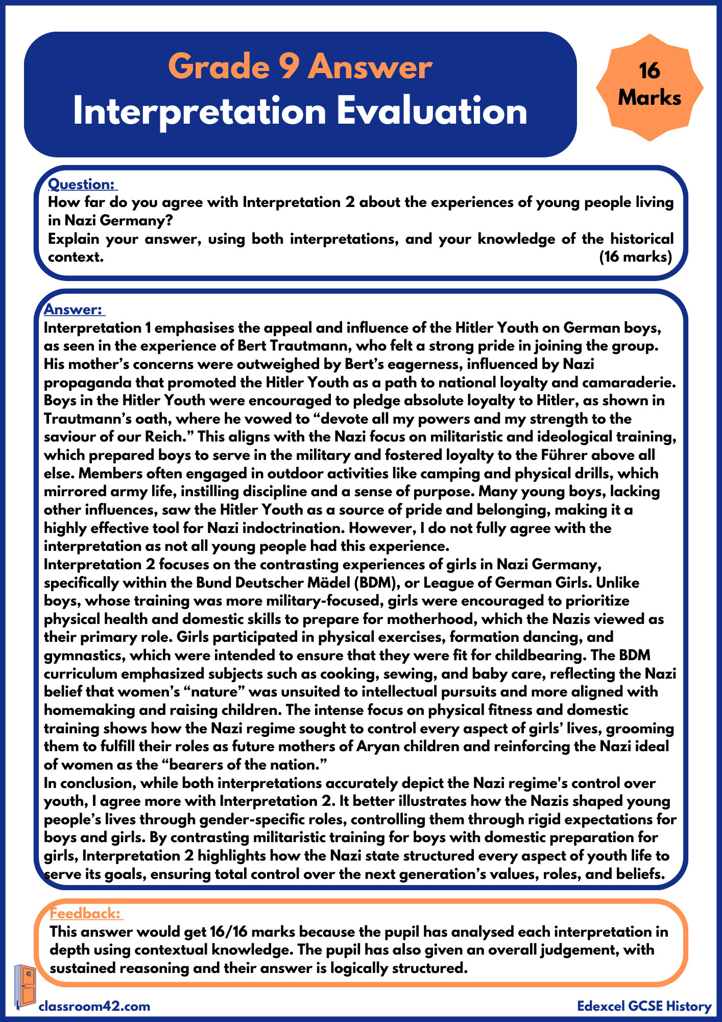 Interpretation Evaluation – Example Answer Edexcel Germany