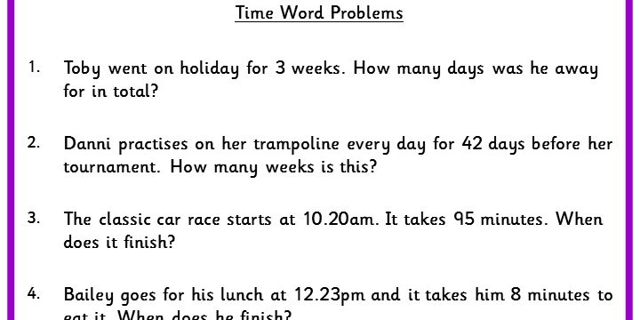 time word problems classroom secrets