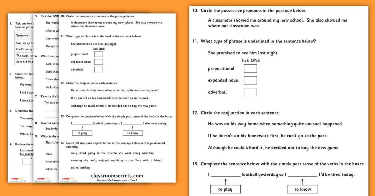 Autumn year 5 baseline spag assessment