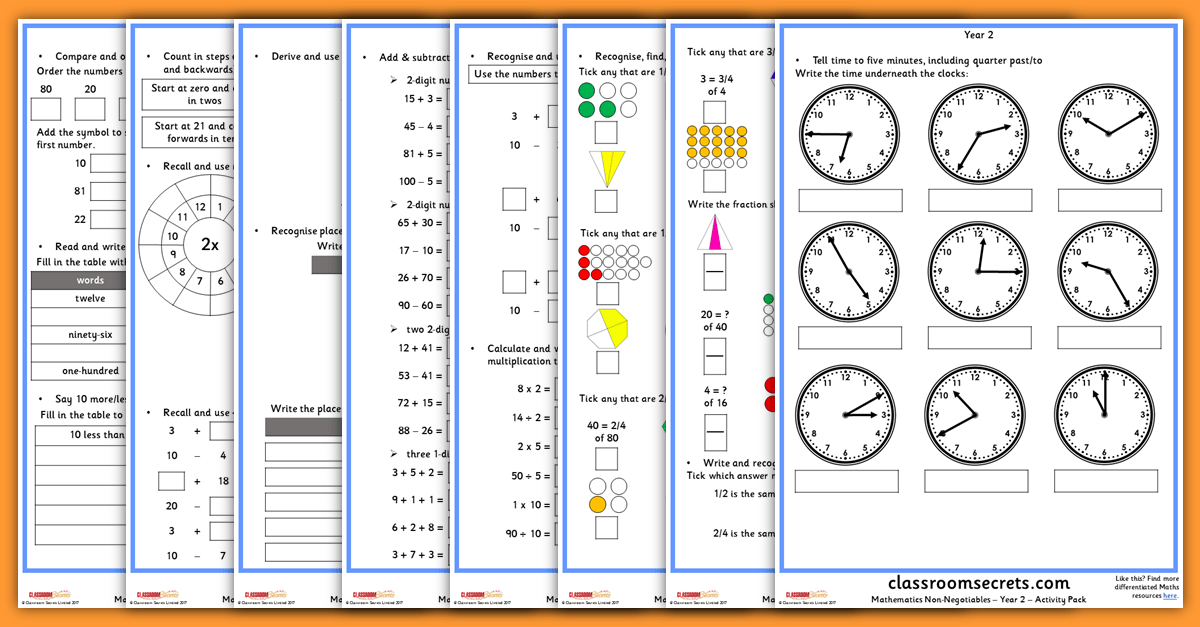 Halving math sheets for year 2