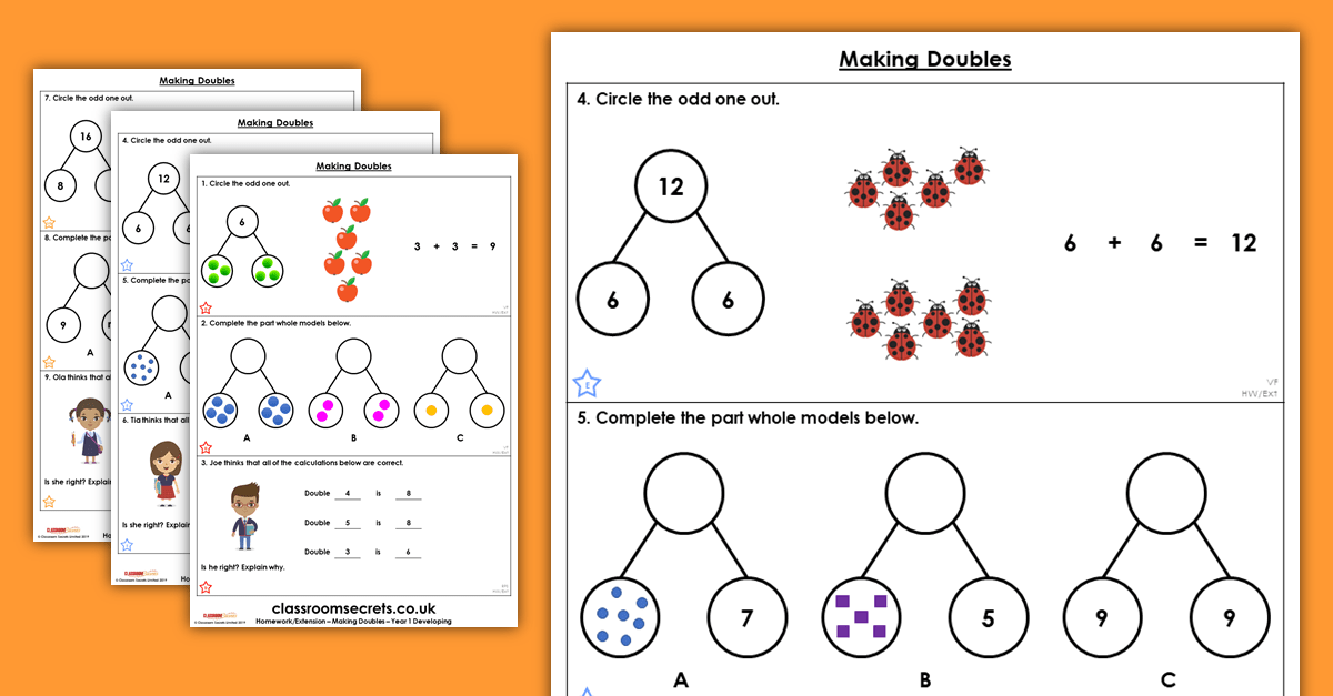 making doubles homework extension year 1 multiplication and division classroom secrets
