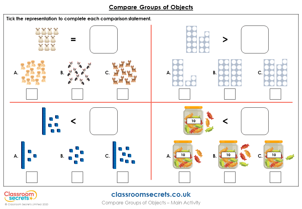 year 1 compare groups of objects lesson classroom secrets classroom