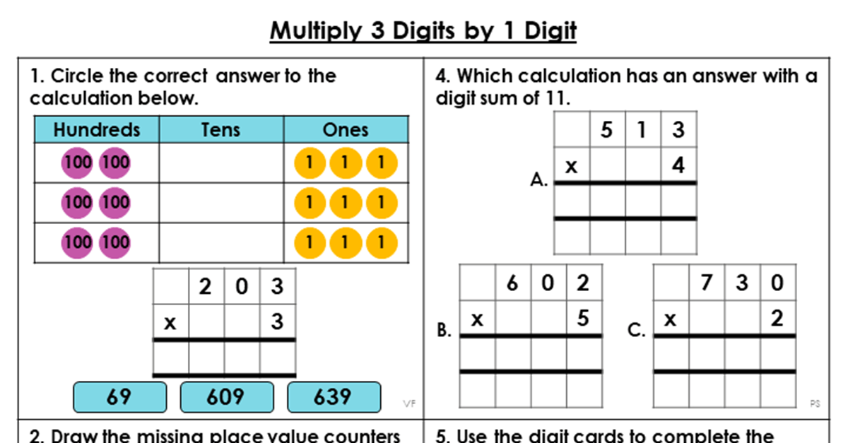 year 4 multiply 3 digits by 1 digit lesson classroom secrets