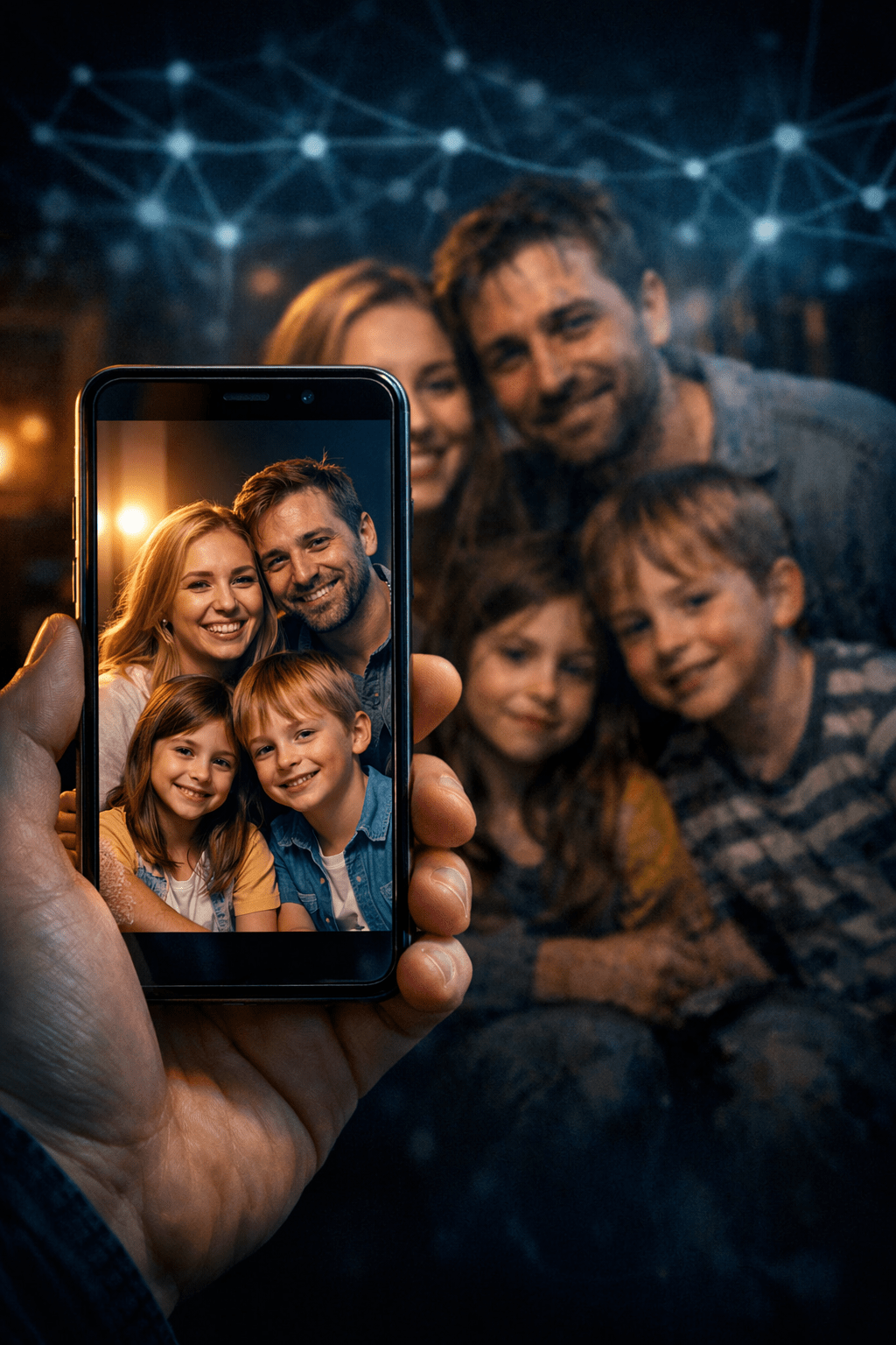 fotografia e intelligenza artificiale - smartphone che scatta una foto con effetti AI visibili