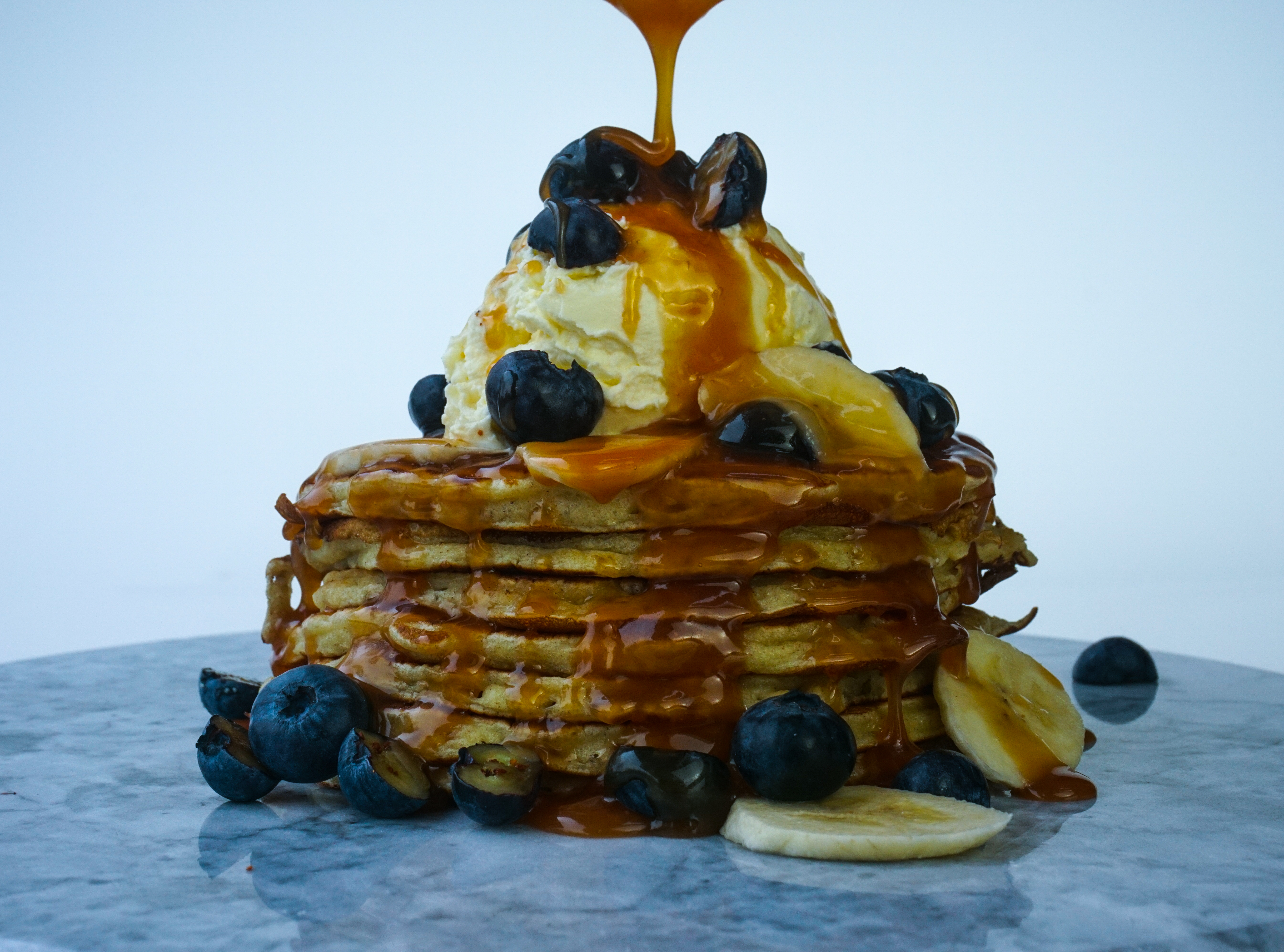 banoffee & blueberry pancakes