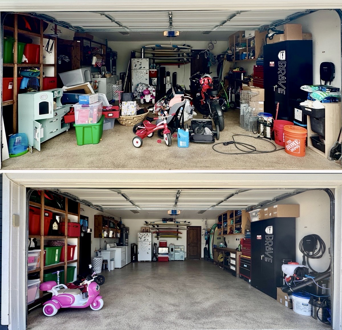 Oceanside garage before and after professional cleanout and organization by Clean Garage Crew