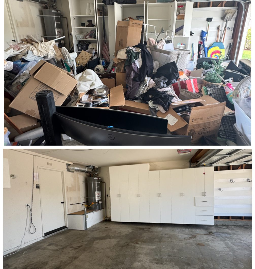 Oceanside garage before and after professional cleanout by Clean Garage Crew, prepared for a home sale
